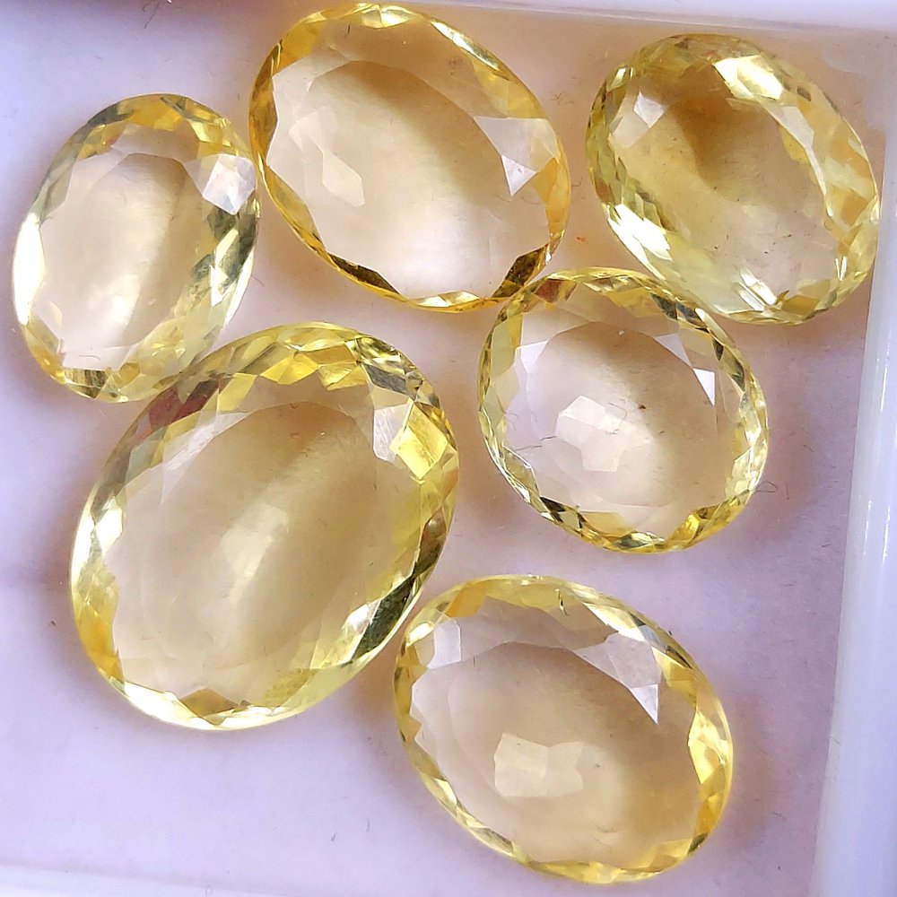 6Pcs 48Cts Natural Yellow Citrine Faceted Cabochon Loose Gemstone Semi Precious Rose Cut Jewelry Making Crystal Lot 20x15 14x10mm #10569