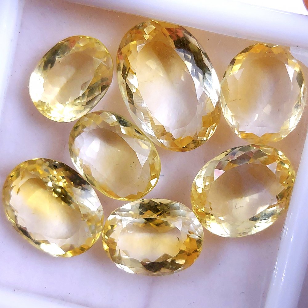 7Pcs 58Cts Natural Yellow Citrine Faceted Cabochon Loose Gemstone Semi Precious Rose Cut Jewelry Making Crystal Lot 19x13 13x10mm #10570