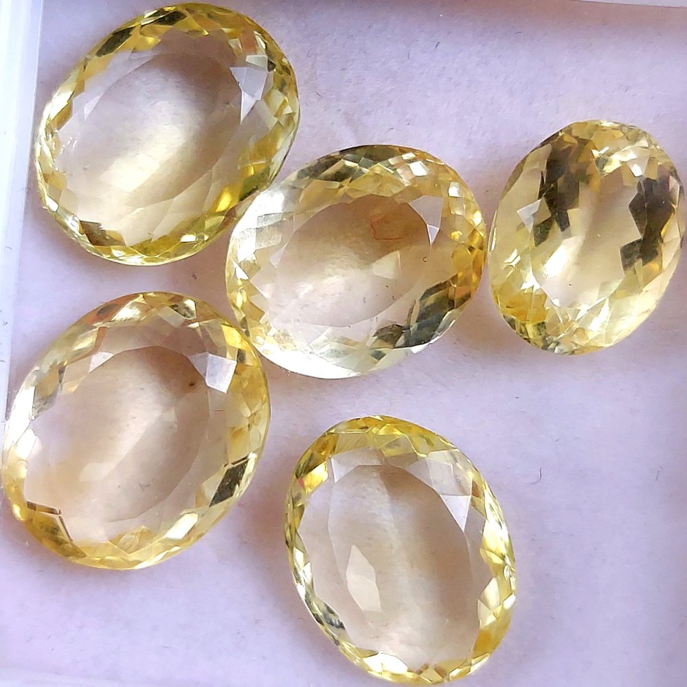 5Pcs 48Cts Natural Yellow Citrine Faceted Cabochon Loose Gemstone Semi Precious Rose Cut Jewelry Making Crystal Lot 17x14 13x10mm #10571
