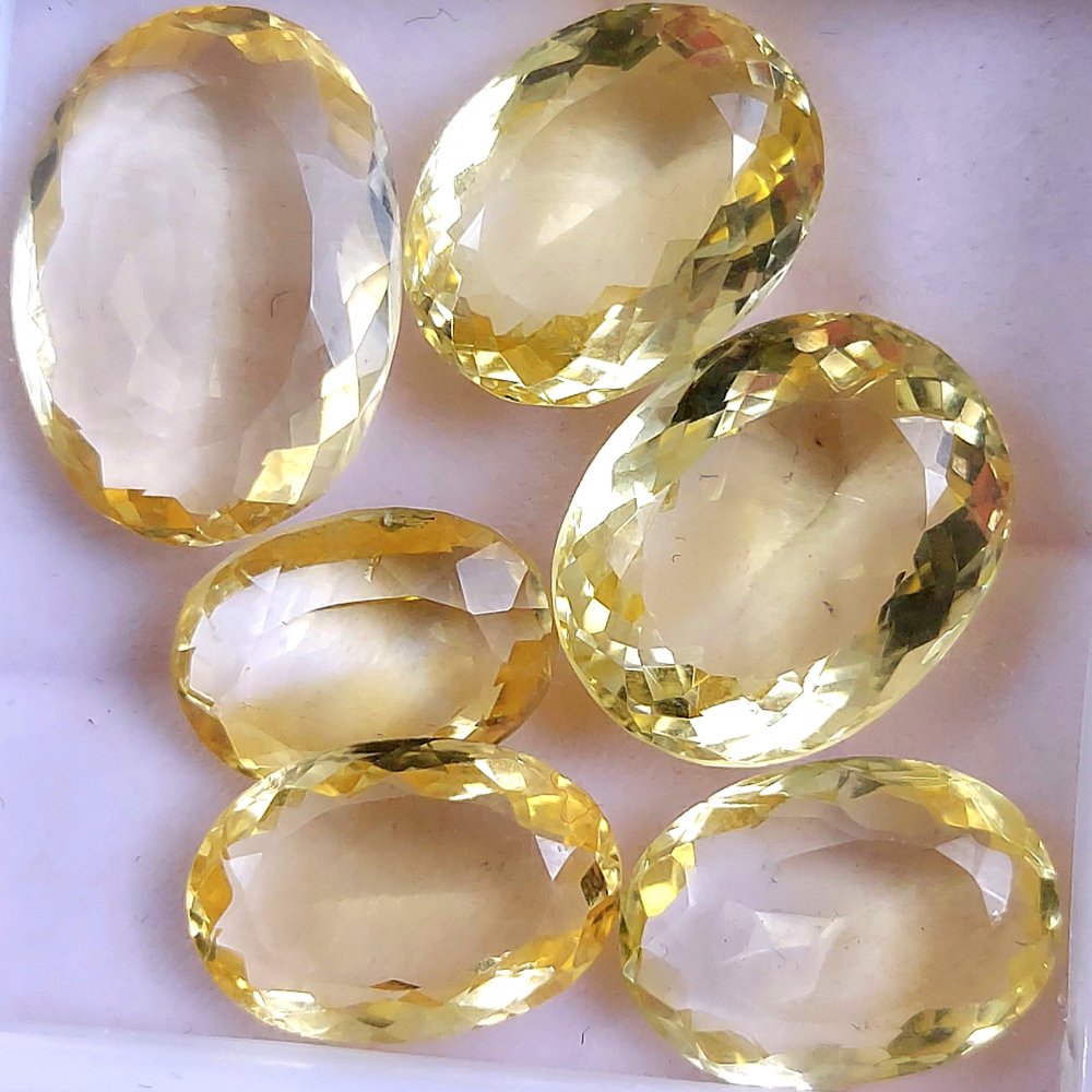 6Pcs 58Cts Natural Yellow Citrine Faceted Cabochon Loose Gemstone Semi Precious Rose Cut Jewelry Making Crystal Lot 20x14 14x11mm #10573