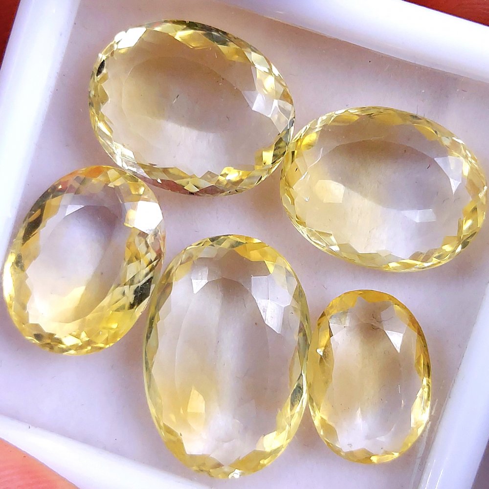 5Pcs 62Cts Natural Yellow Citrine Faceted Cabochon Loose Gemstone Semi Precious Rose Cut Jewelry Making Crystal Lot 22x15 15x11mm #10576
