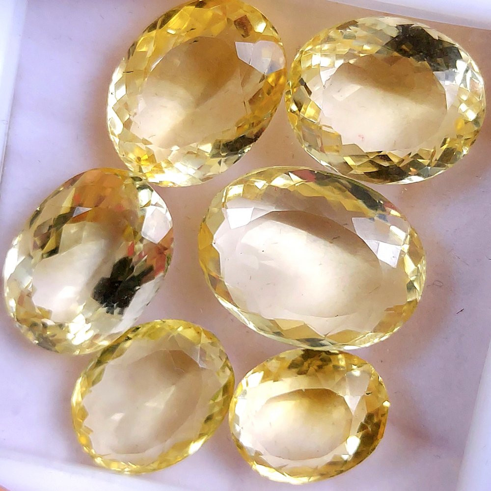 6Pcs 65Cts Natural Yellow Citrine Faceted Cabochon Loose Gemstone Semi Precious Rose Cut Jewelry Making Crystal Lot 19x14 13x11mm #10577
