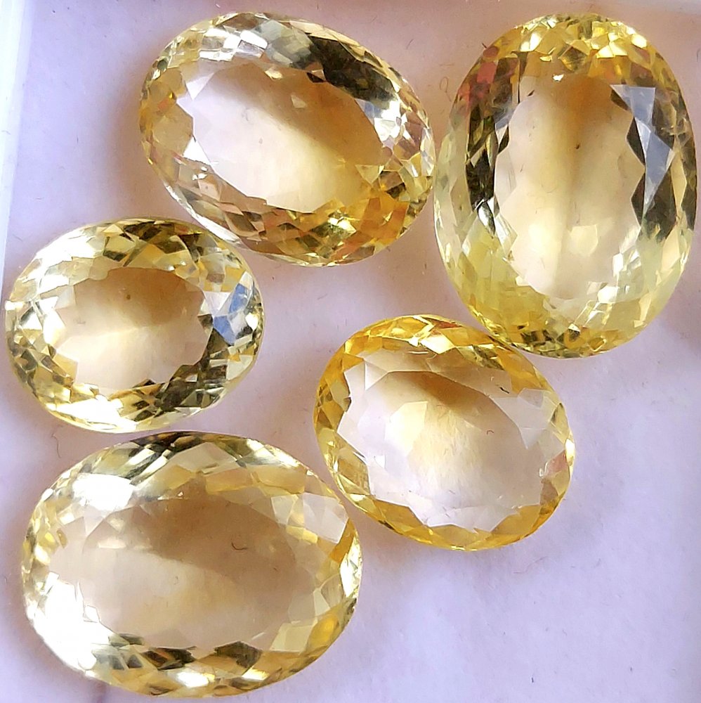 5Pcs 51Cts Natural Yellow Citrine Faceted Cabochon Loose Gemstone Semi Precious Rose Cut Jewelry Making Crystal Lot 18x14 14x11mm #10579
