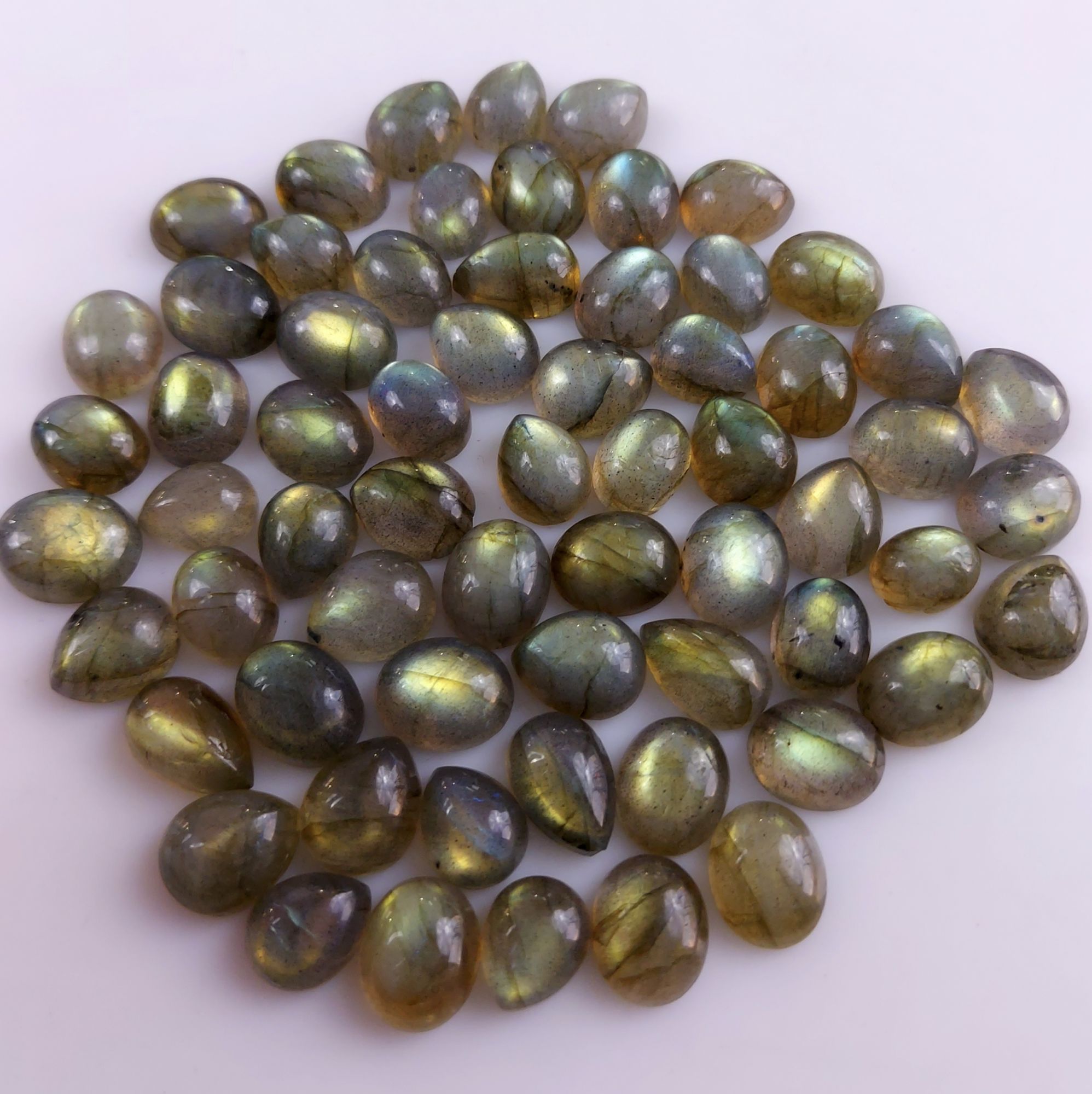 64 Pcs246Cts Natural Multifire Labradorite Loose Cabochon Gemstone Lot for Jewelry Making  10x6 8x6mm#1058