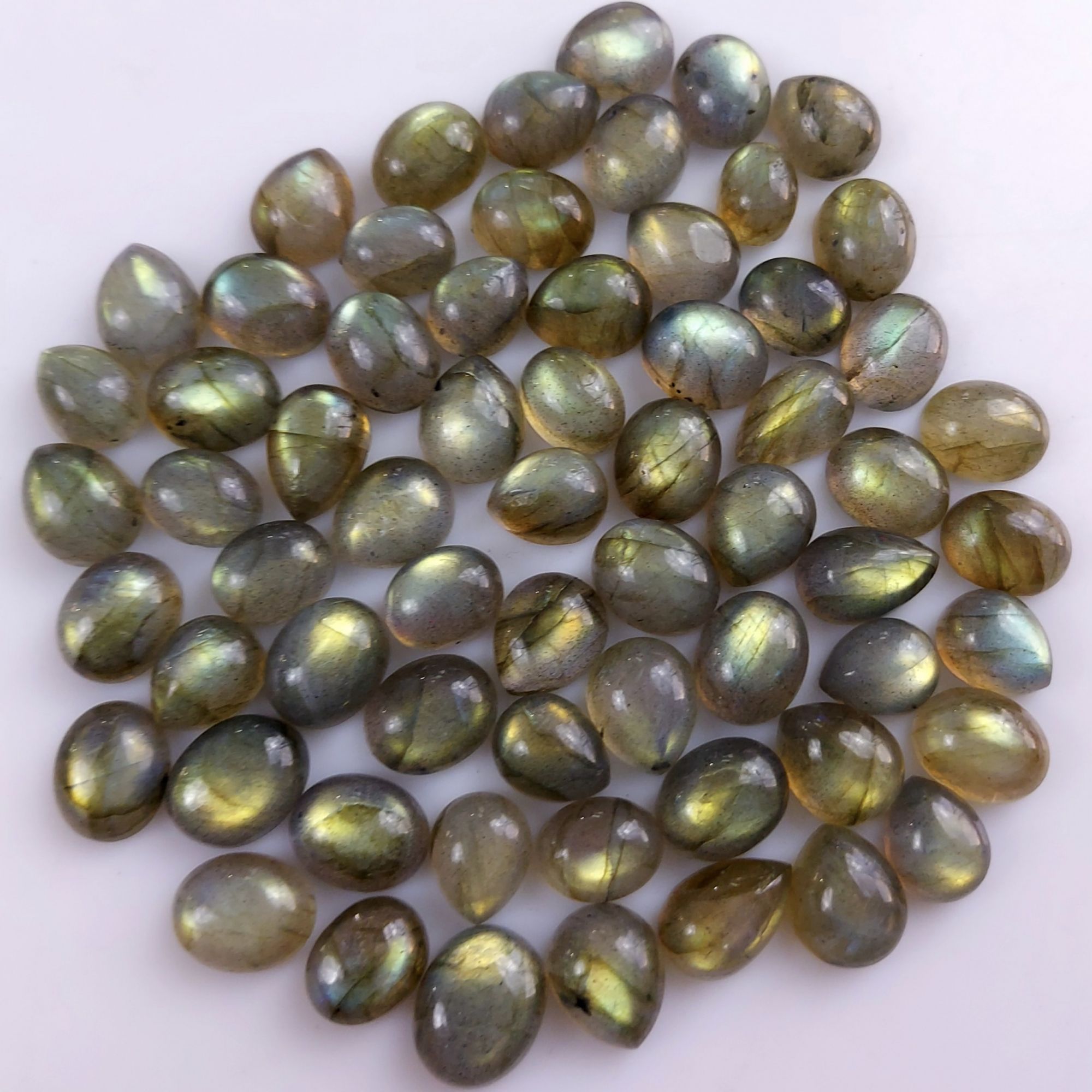 64 Pcs246Cts Natural Multifire Labradorite Loose Cabochon Gemstone Lot for Jewelry Making  10x6 8x6mm#1058