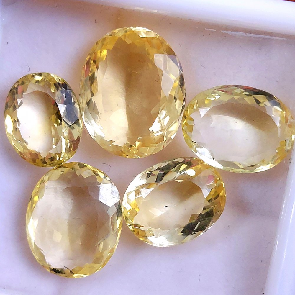 5Pcs 50Cts Natural Yellow Citrine Faceted Cabochon Loose Gemstone Semi Precious Rose Cut Jewelry Making Crystal Lot 18x15 13x10mm #10580