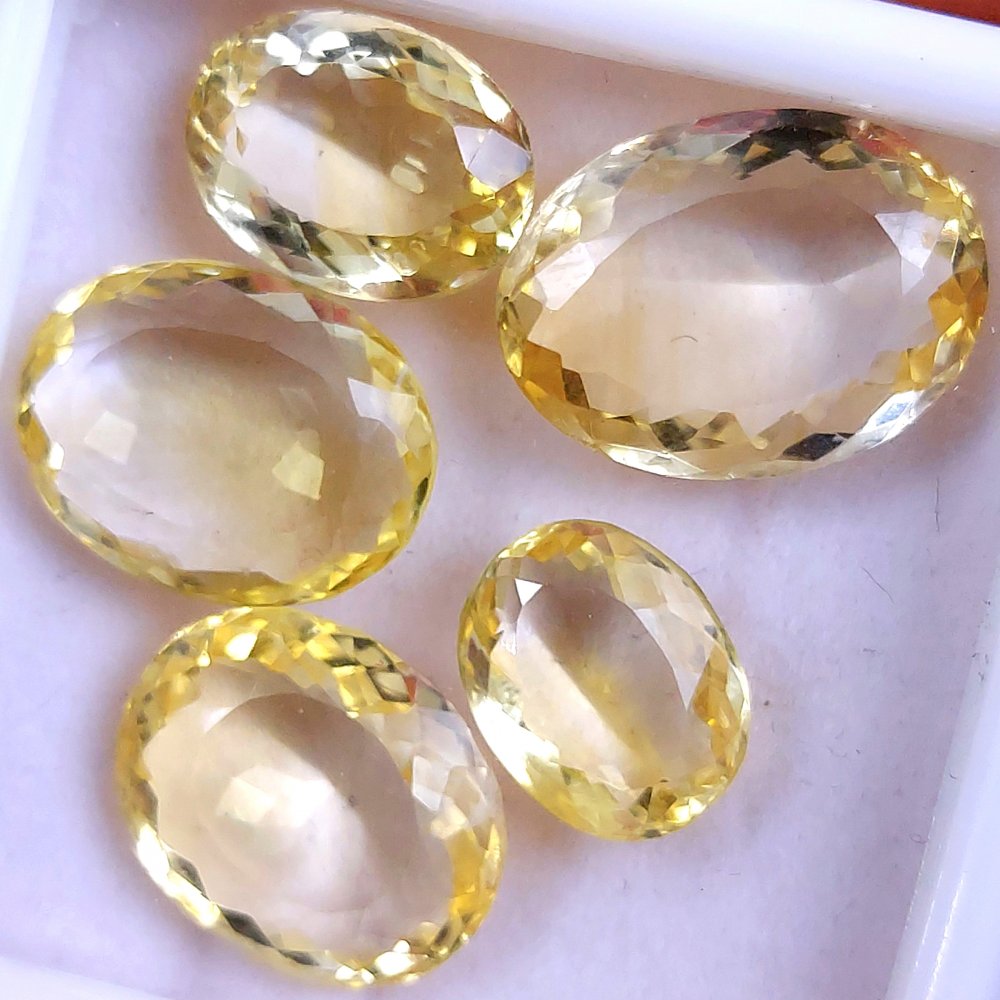 5Pcs 49Cts Natural Yellow Citrine Faceted Cabochon Loose Gemstone Semi Precious Rose Cut Jewelry Making Crystal Lot 19x20 13x10mm #10581
