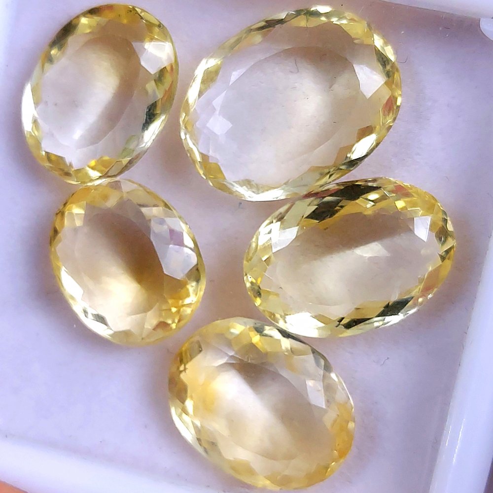 5Pcs 44Cts Natural Yellow Citrine Faceted Cabochon Loose Gemstone Semi Precious Rose Cut Jewelry Making Crystal Lot 18x14 14x12mm #10582