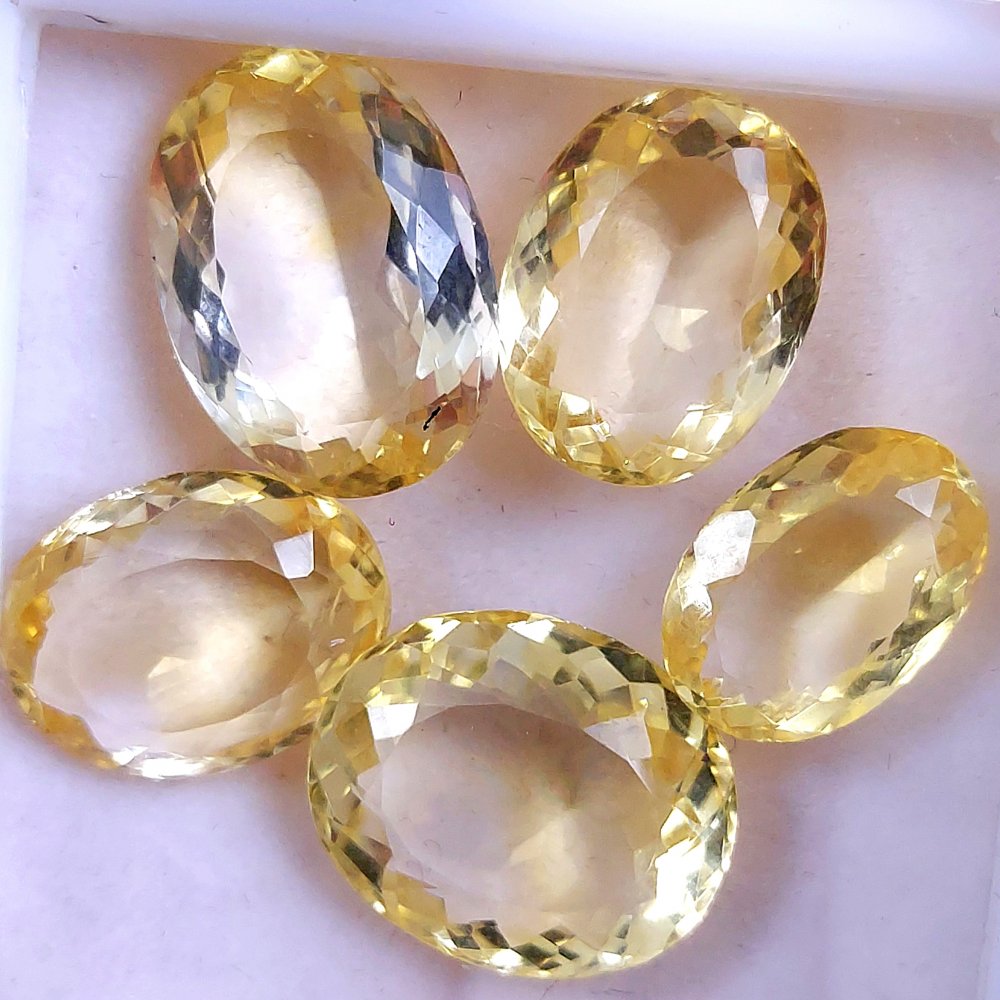 5Pcs 53Cts Natural Yellow Citrine Faceted Cabochon Loose Gemstone Semi Precious Rose Cut Jewelry Making Crystal Lot 18x13 15x10mm #10583