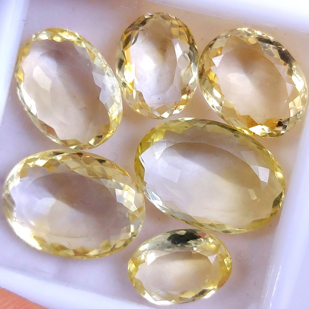 6Pcs 66Cts Natural Yellow Citrine Faceted Cabochon Loose Gemstone Semi Precious Rose Cut Jewelry Making Crystal Lot 21x15 15x10mm #10584