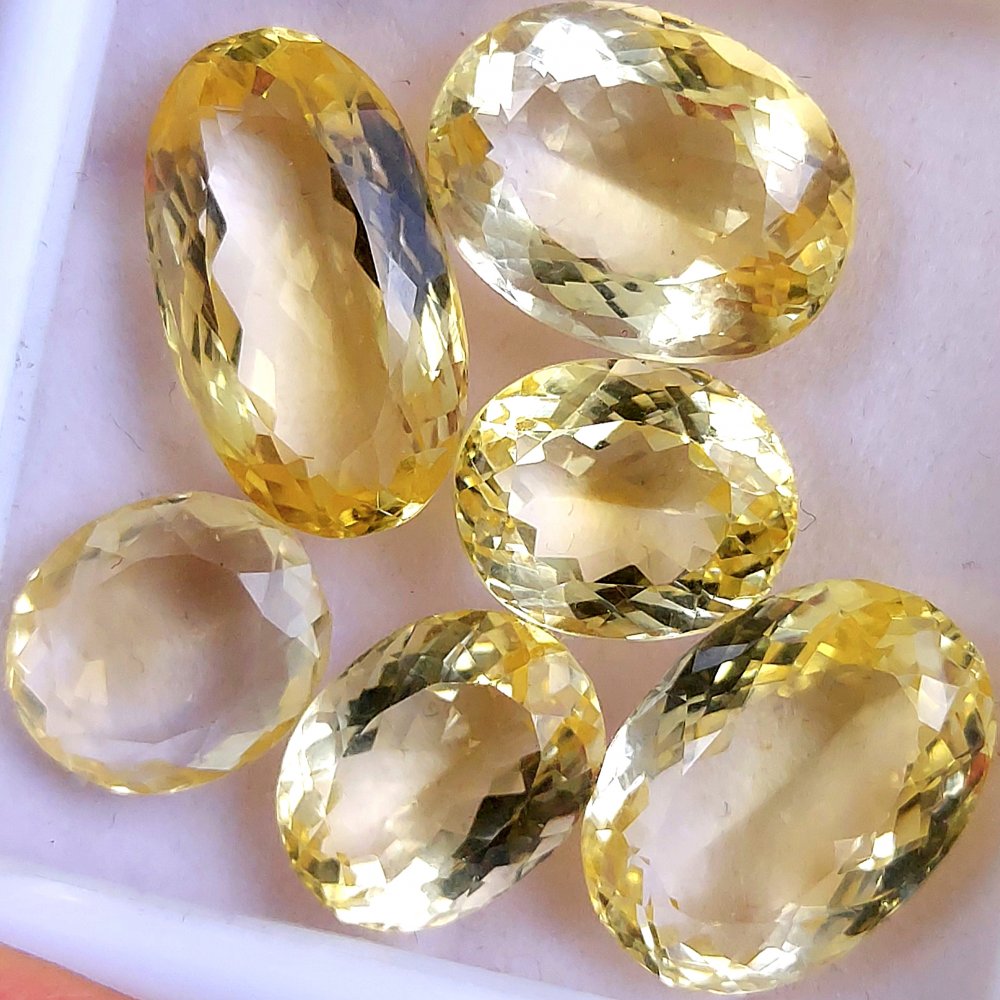 6Pcs 62Cts Natural Yellow Citrine Faceted Cabochon Loose Gemstone Semi Precious Rose Cut Jewelry Making Crystal Lot 20x11 13x11mm #10585