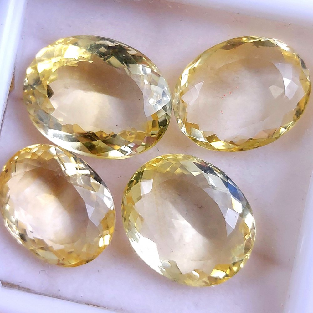 4Pcs 68Cts Natural Yellow Citrine Faceted Cabochon Loose Gemstone Semi Precious Rose Cut Jewelry Making Crystal Lot 20x16 18x15mm #10586