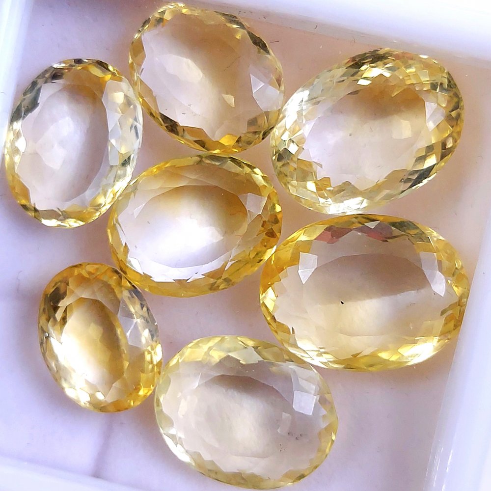 7Pcs 71Cts Natural Yellow Citrine Faceted Cabochon Loose Gemstone Semi Precious Rose Cut Jewelry Making Crystal Lot 18x15 13x10mm #10587