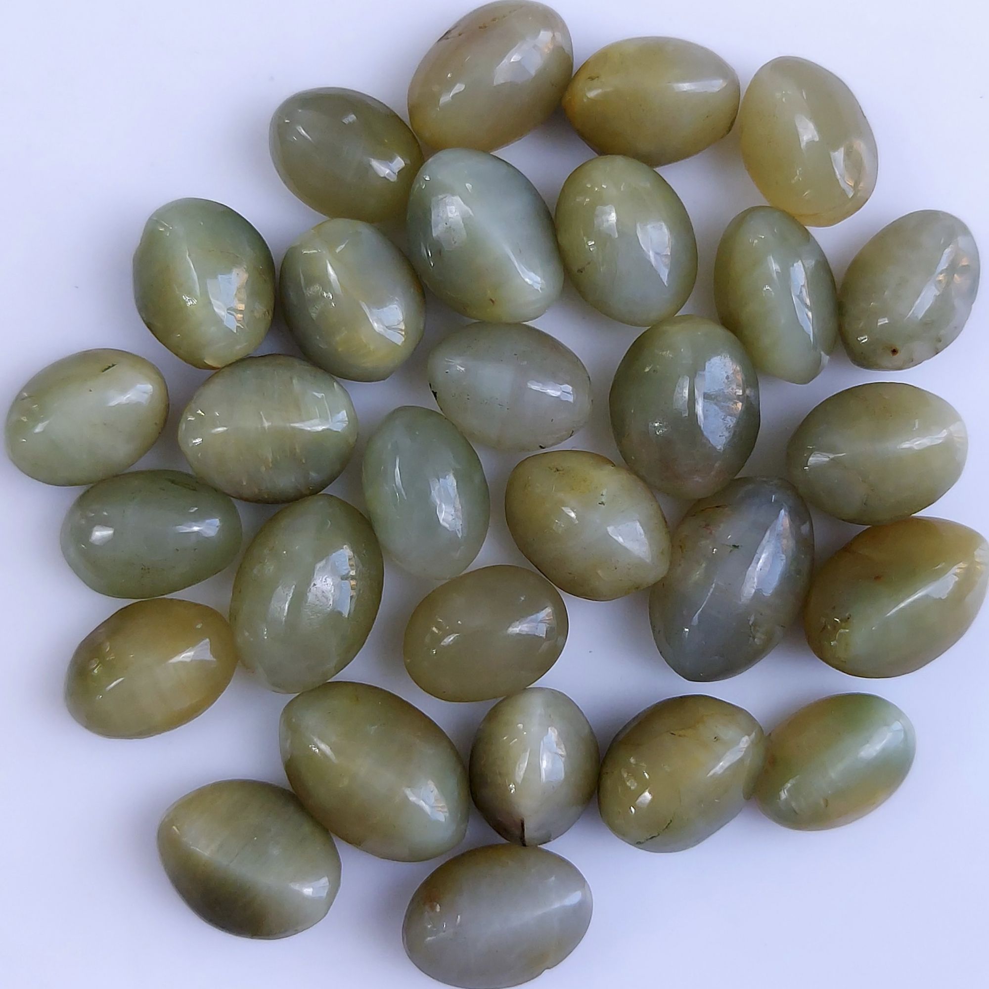 29Pcs 152Cts Natural Green Cats Eye Cabochon Loose Gemstone Semi Precious Jewelry Making Crystal Lot 14x9 11x8mm 10605