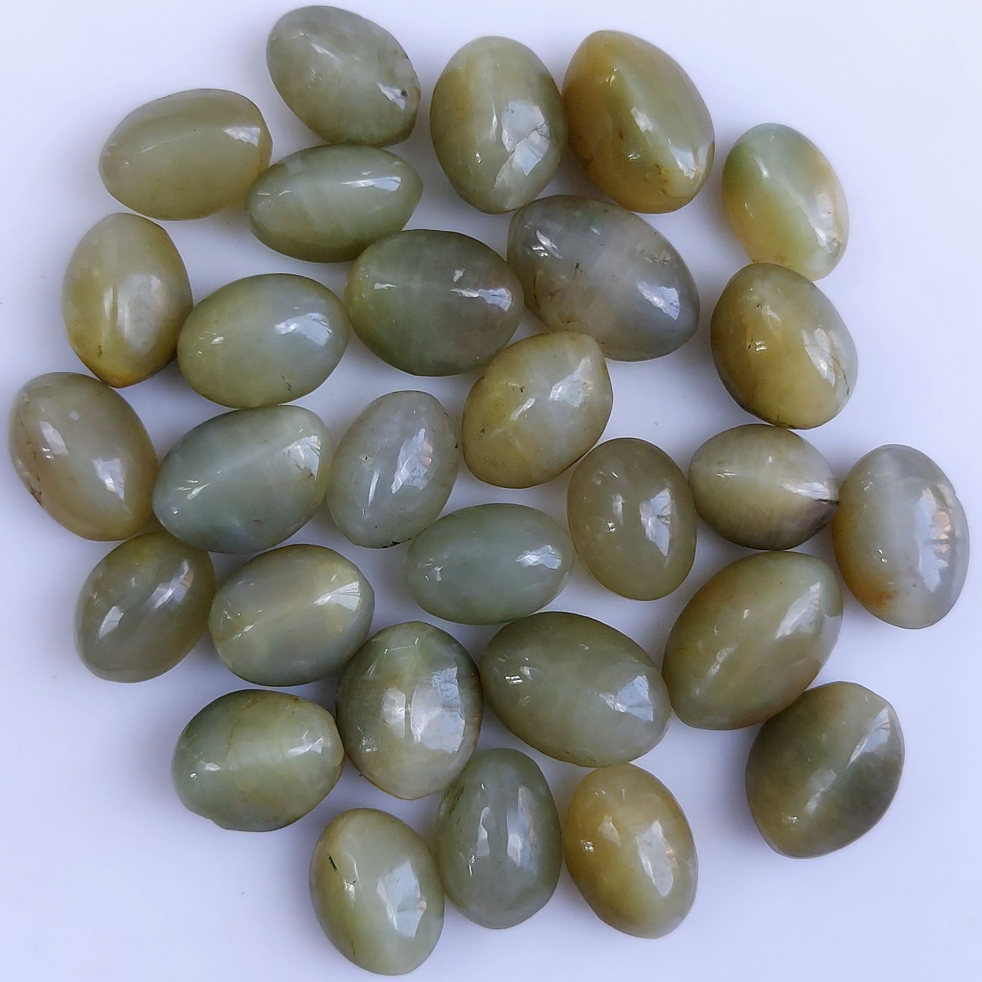 29Pcs 152Cts Natural Green Cats Eye Cabochon Loose Gemstone Semi Precious Jewelry Making Crystal Lot 14x9 11x8mm 10605