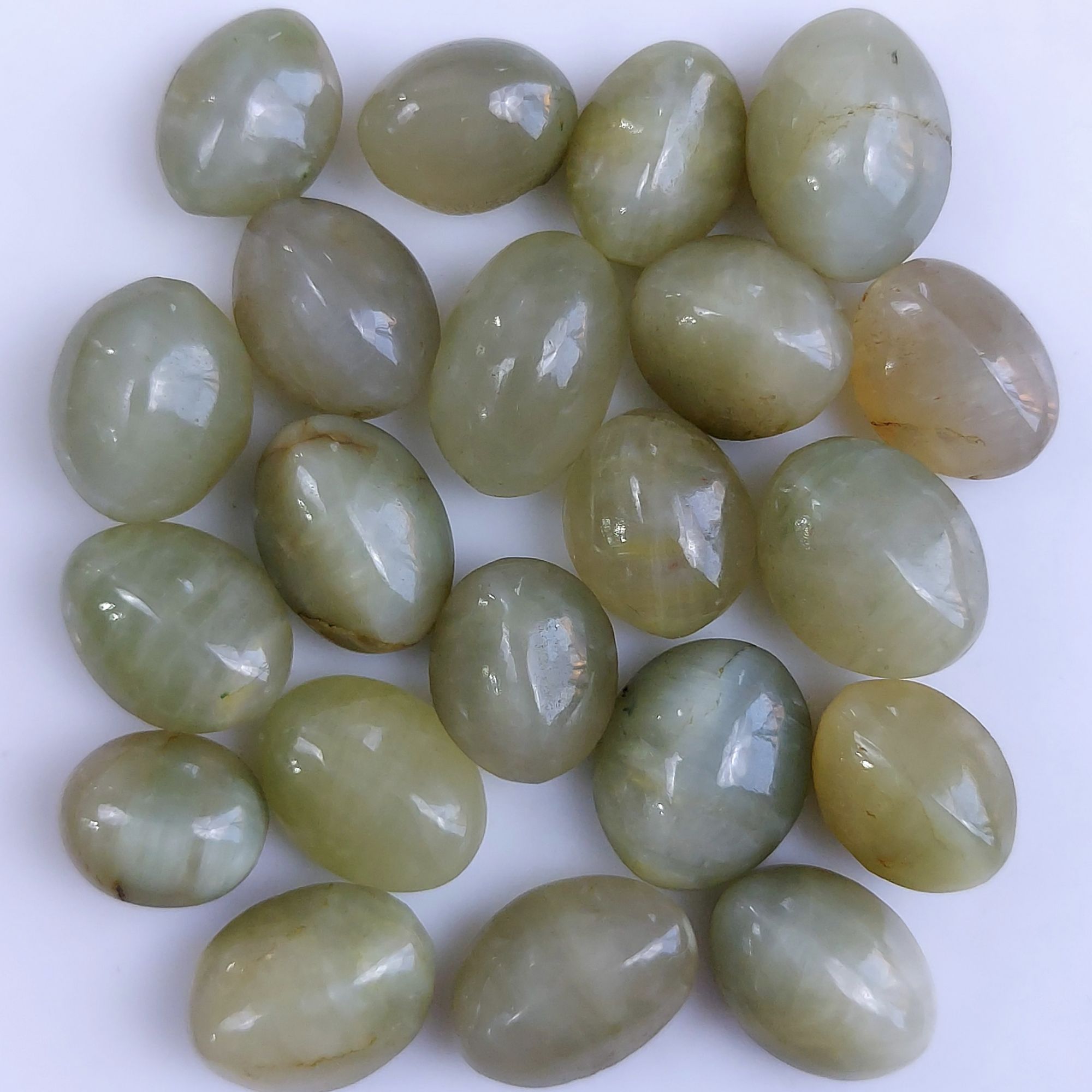 21Pcs 175Cts Natural Green Cats Eye Cabochon Loose Gemstone Semi Precious Jewelry Making Crystal Lot 16x11 11x9mm R-10617