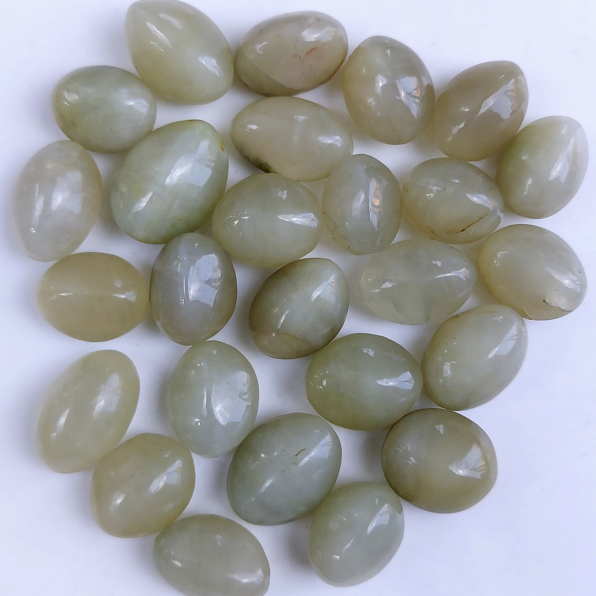 26Pcs 212Cts Natural Green Cats Eye Cabochon Loose Gemstone Semi Precious Jewelry Making Crystal Lot 15x10 12x10mm R-10620