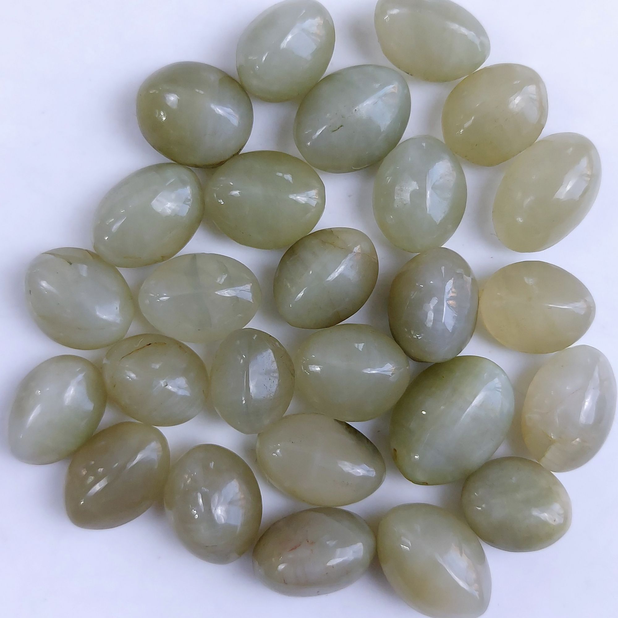 26Pcs 212Cts Natural Green Cats Eye Cabochon Loose Gemstone Semi Precious Jewelry Making Crystal Lot 15x10 12x10mm R-10620