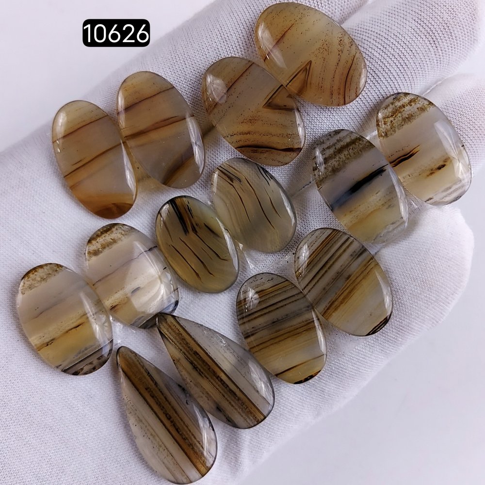 7Pair 155Cts Natural Brown Montana Agate Cabochon Loose Gemstone Crystal Pair Lot for Earrings 30x15 20x14mm #10626