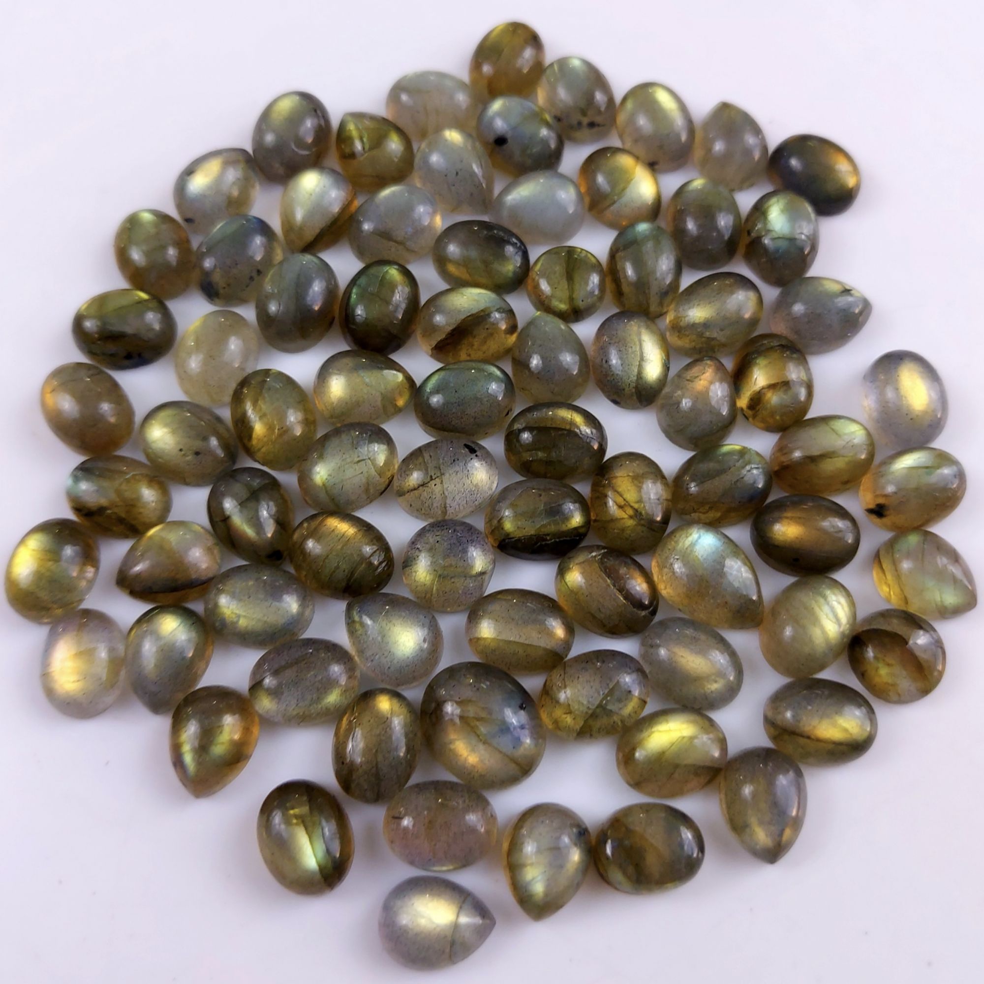 78 Pcs188Cts Natural Multifire Labradorite Loose Cabochon Gemstone Lot for Jewelry Making  9x7 6x4mm#1063