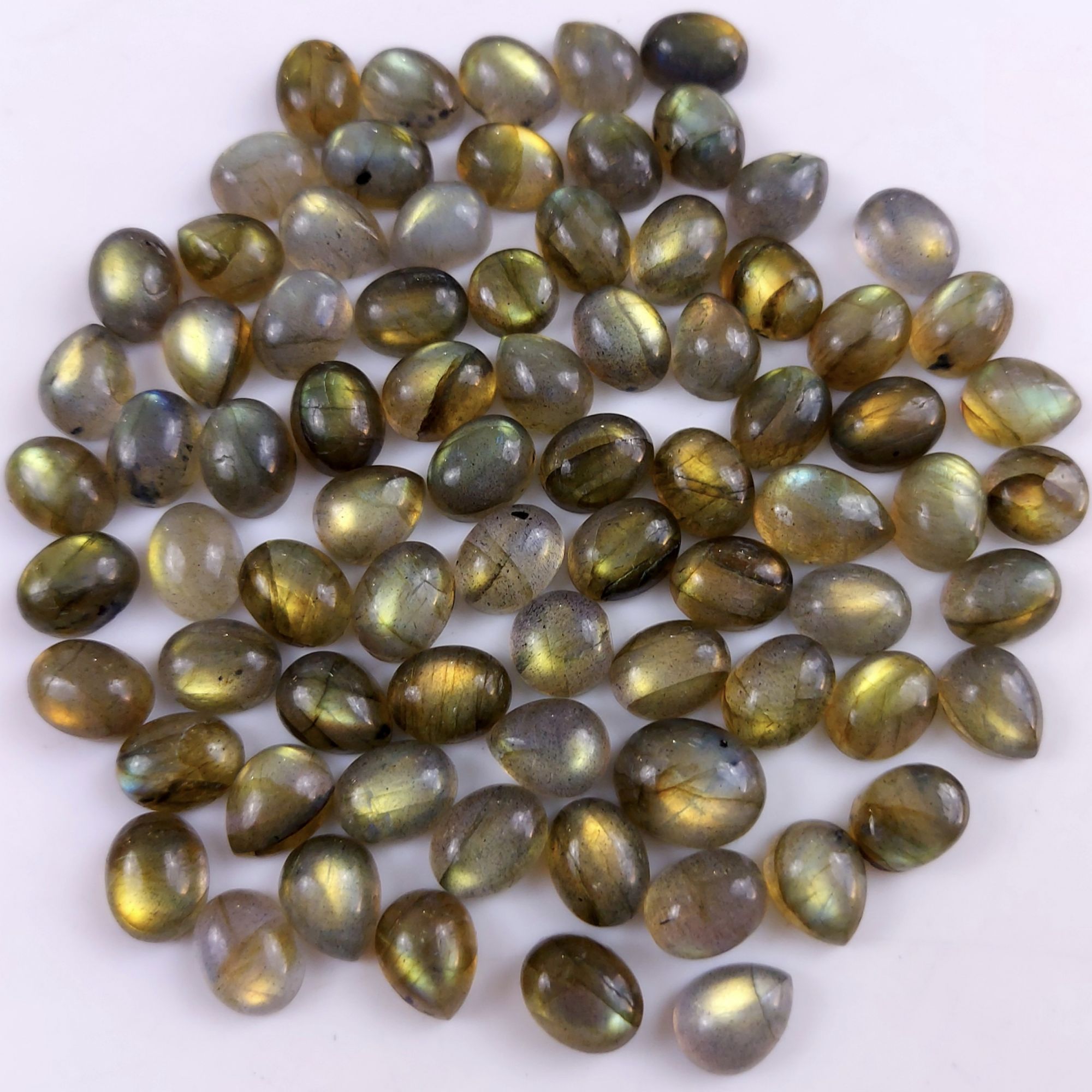 78 Pcs188Cts Natural Multifire Labradorite Loose Cabochon Gemstone Lot for Jewelry Making  9x7 6x4mm#1063