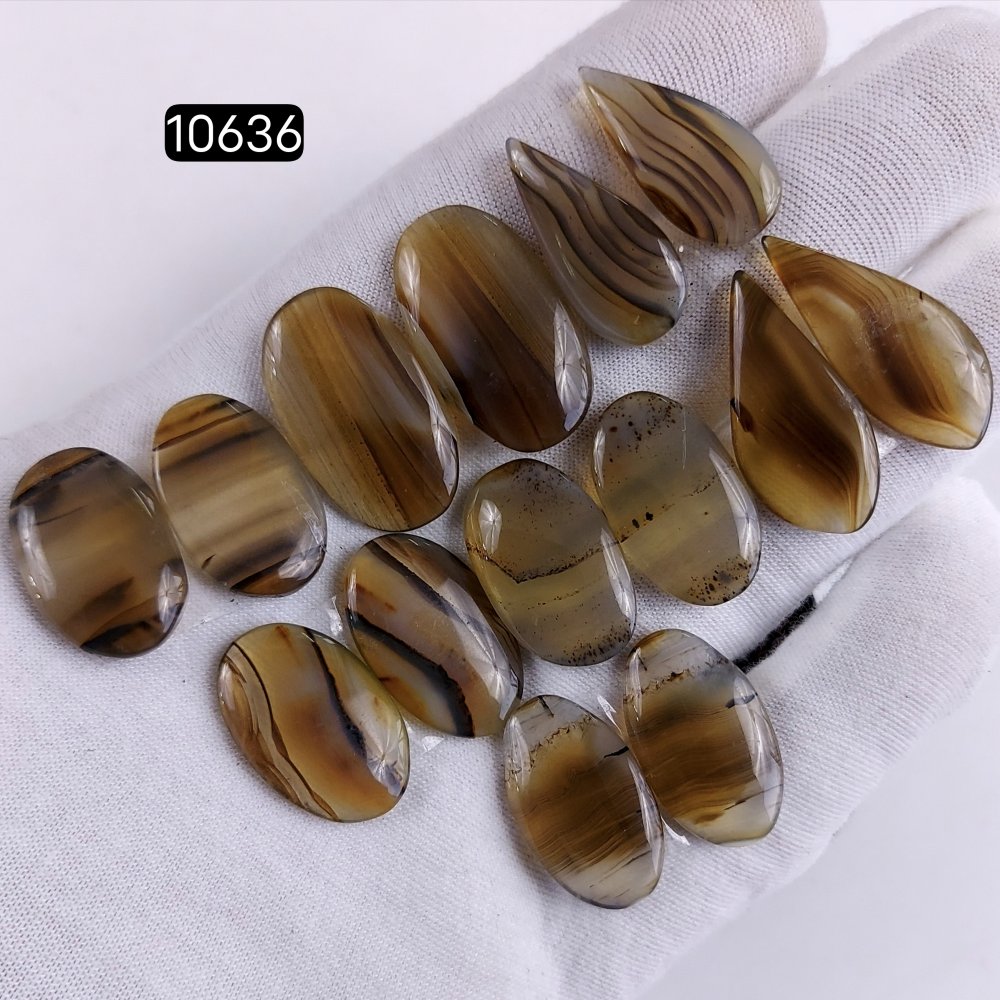 7Pair 138Cts Natural Brown Montana Agate Cabochon Loose Gemstone Crystal Pair Lot for Earrings 27x13 22x12mm #10636