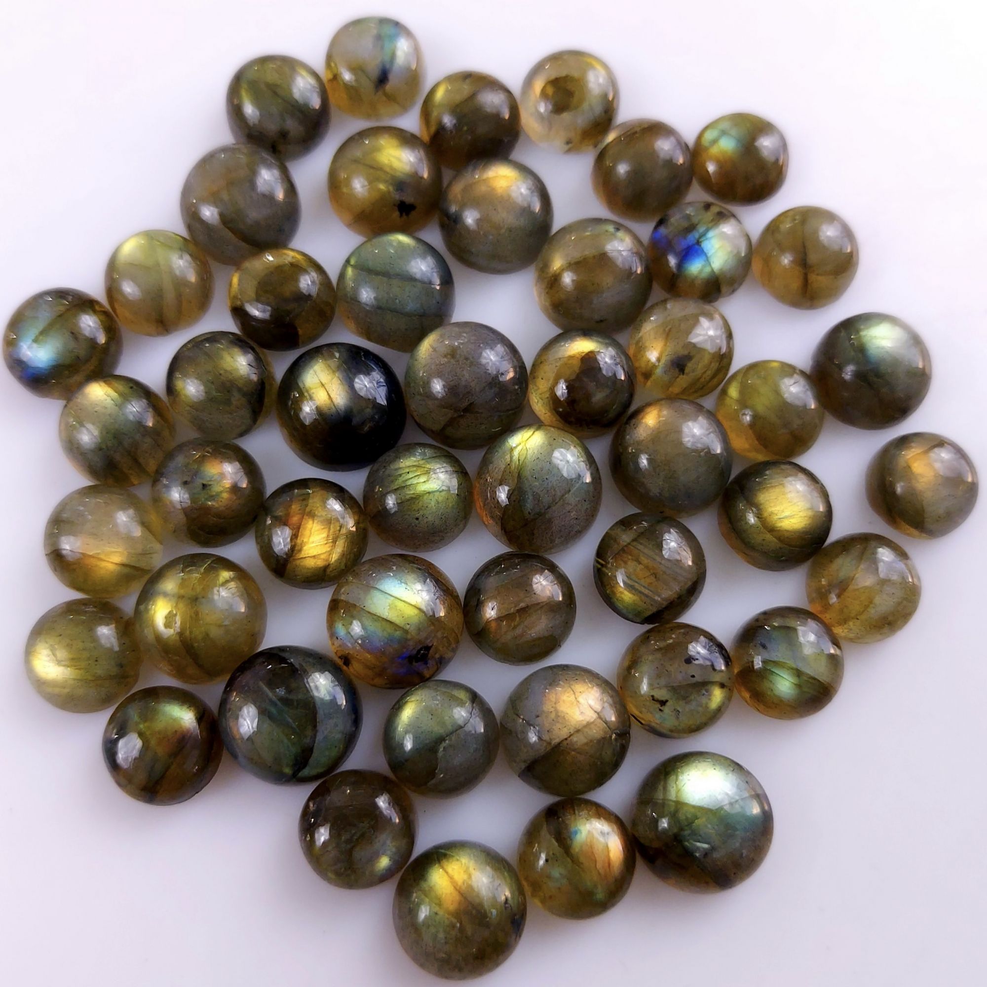 48 Pcs133Cts Natural Multifire Labradorite Loose Cabochon Round Gemstone Lot for Jewelry Making  7x7 5x5mm#1064