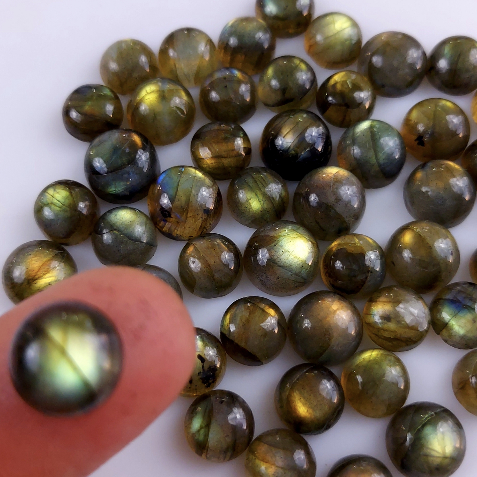 48 Pcs133Cts Natural Multifire Labradorite Loose Cabochon Round Gemstone Lot for Jewelry Making  7x7 5x5mm#1064