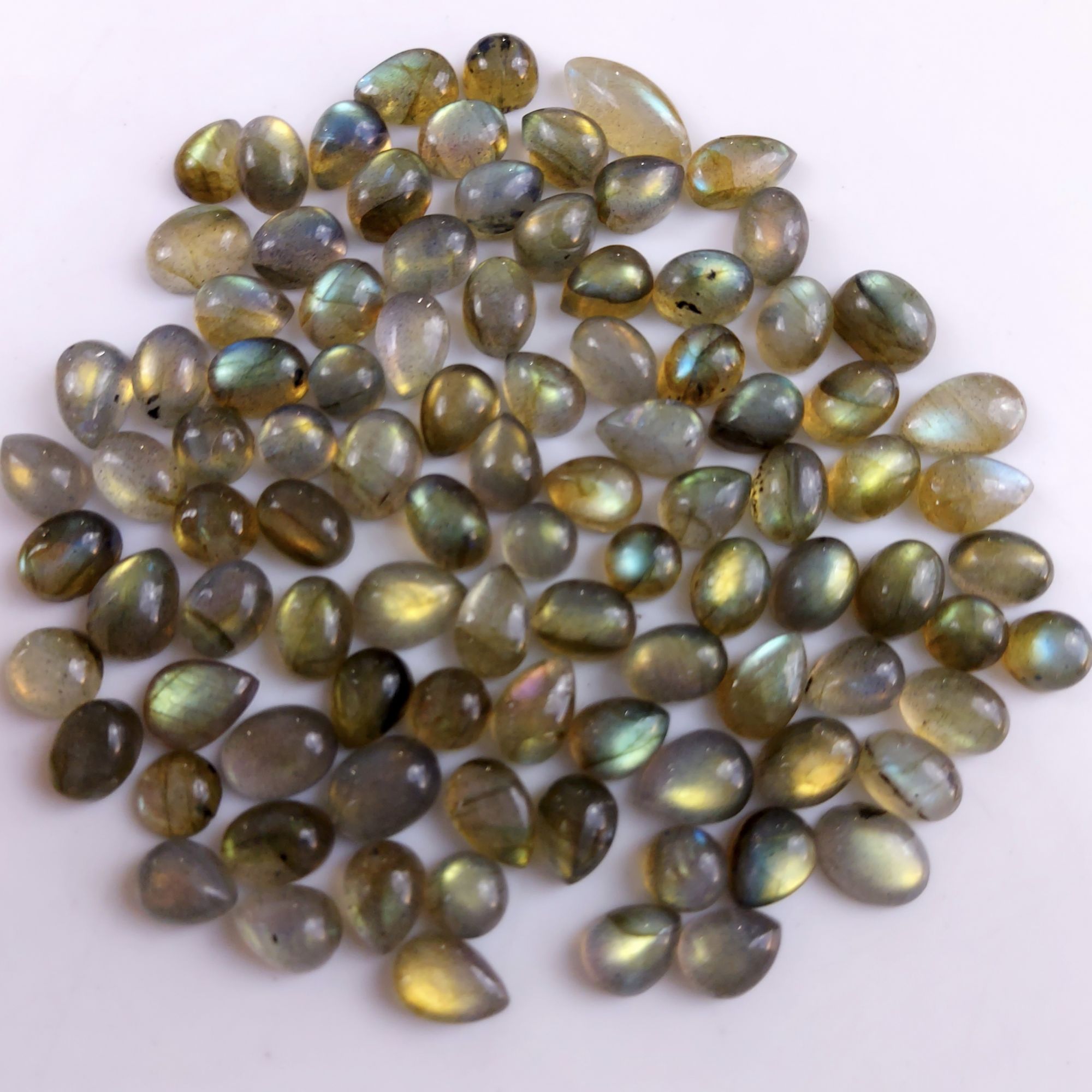 96 Pcs164Cts Natural Multifire Labradorite Loose Cabochon Gemstone Lot for Jewelry Making  11x4 3x3mm#1065