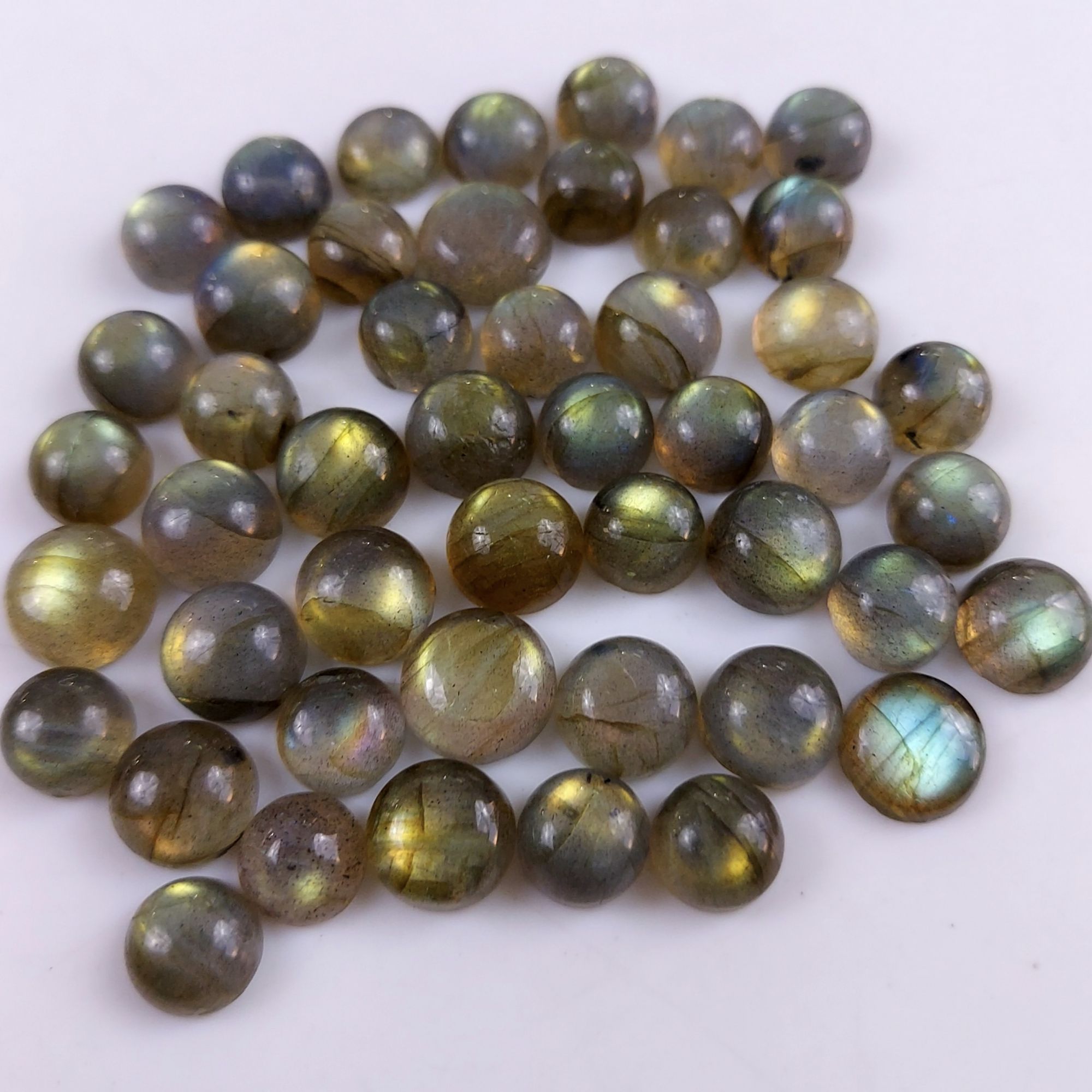48 Pcs135Cts Natural Multifire Labradorite Loose Cabochon Round Gemstone Lot for Jewelry Making  7x7 5x5mm#1067