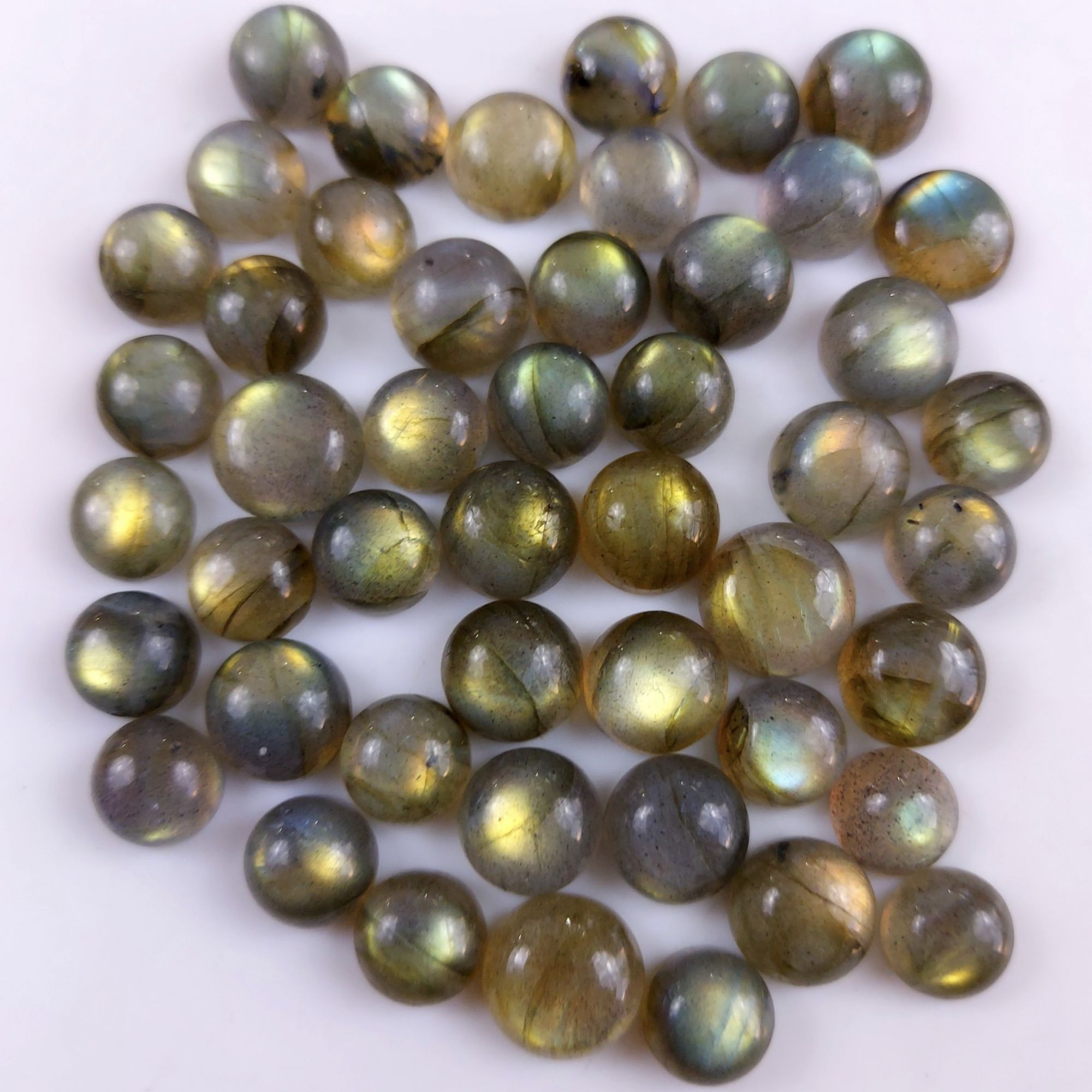 48 Pcs135Cts Natural Multifire Labradorite Loose Cabochon Round Gemstone Lot for Jewelry Making  7x7 5x5mm#1067
