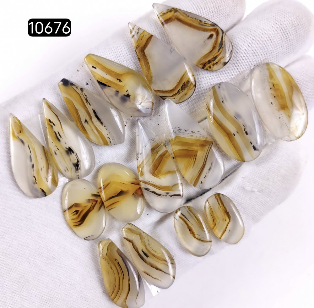 8Pair 164Cts Natural Brown Montana Agate Cabochon Loose Gemstone Crystal Pair Lot for Earrings 32x14 16x9mm #10676