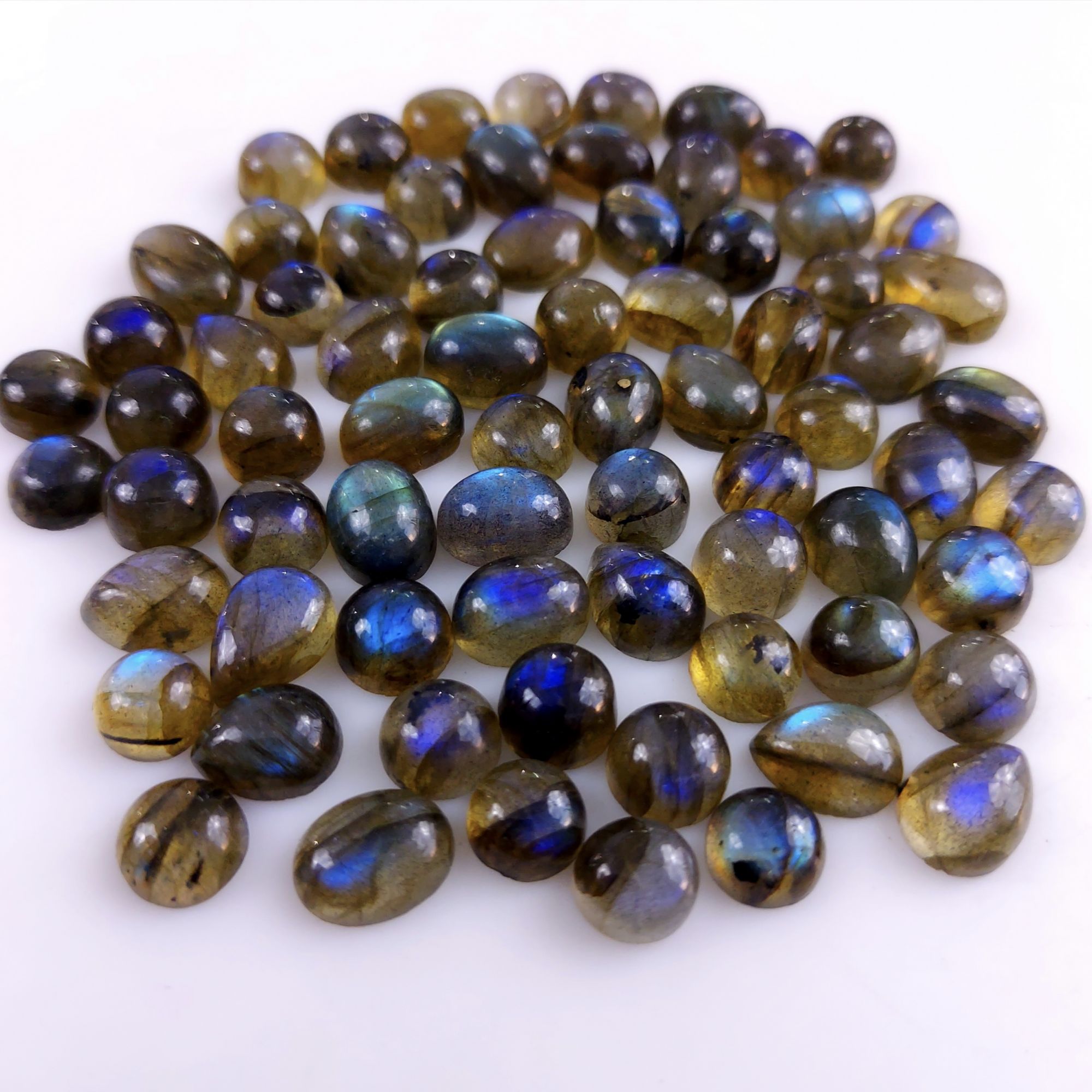 73 Pcs152Cts Natural Multifire Labradorite Loose Cabochon Gemstone Lot for Jewelry Making  8x5 5x5mm#1068