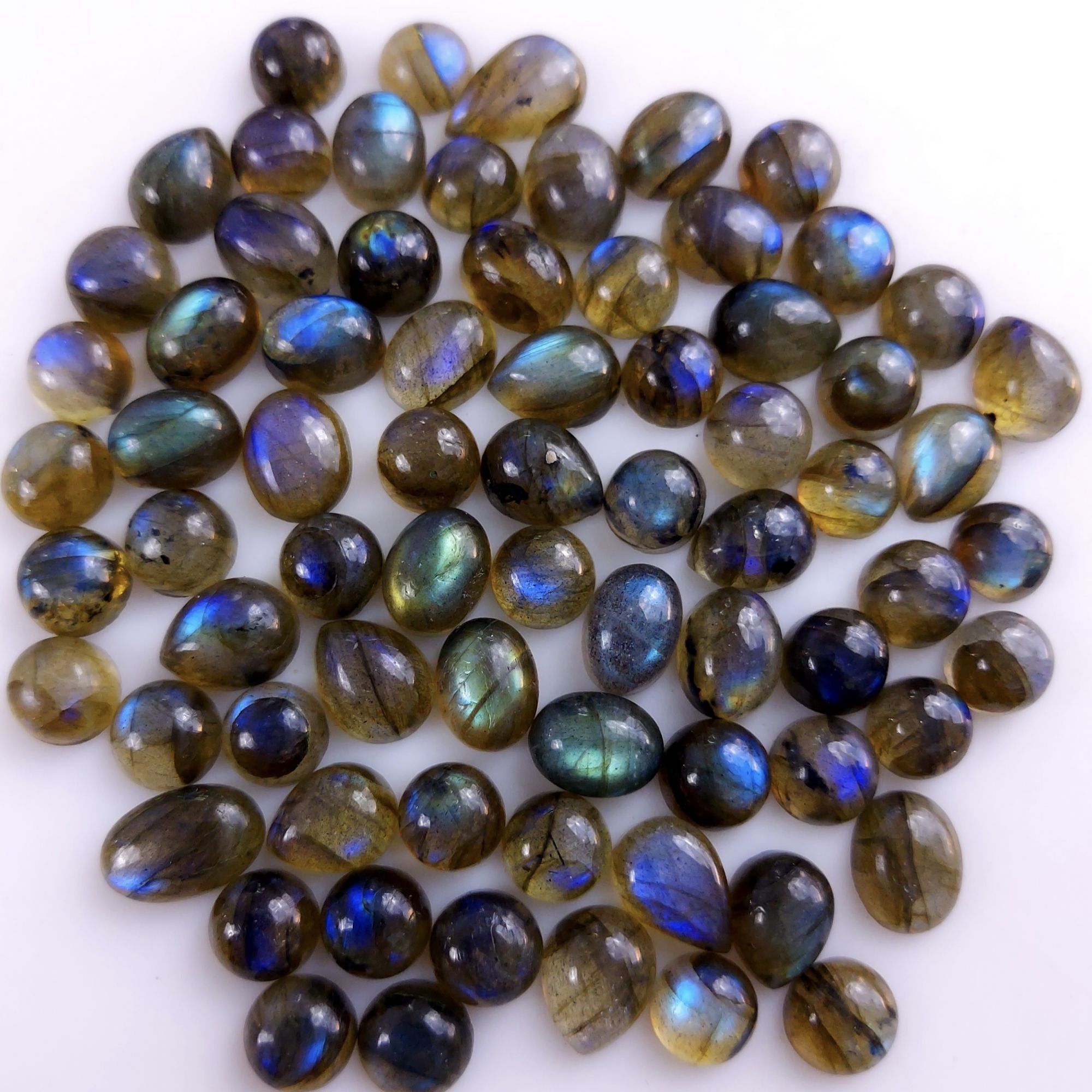 73 Pcs152Cts Natural Multifire Labradorite Loose Cabochon Gemstone Lot for Jewelry Making  8x5 5x5mm#1068
