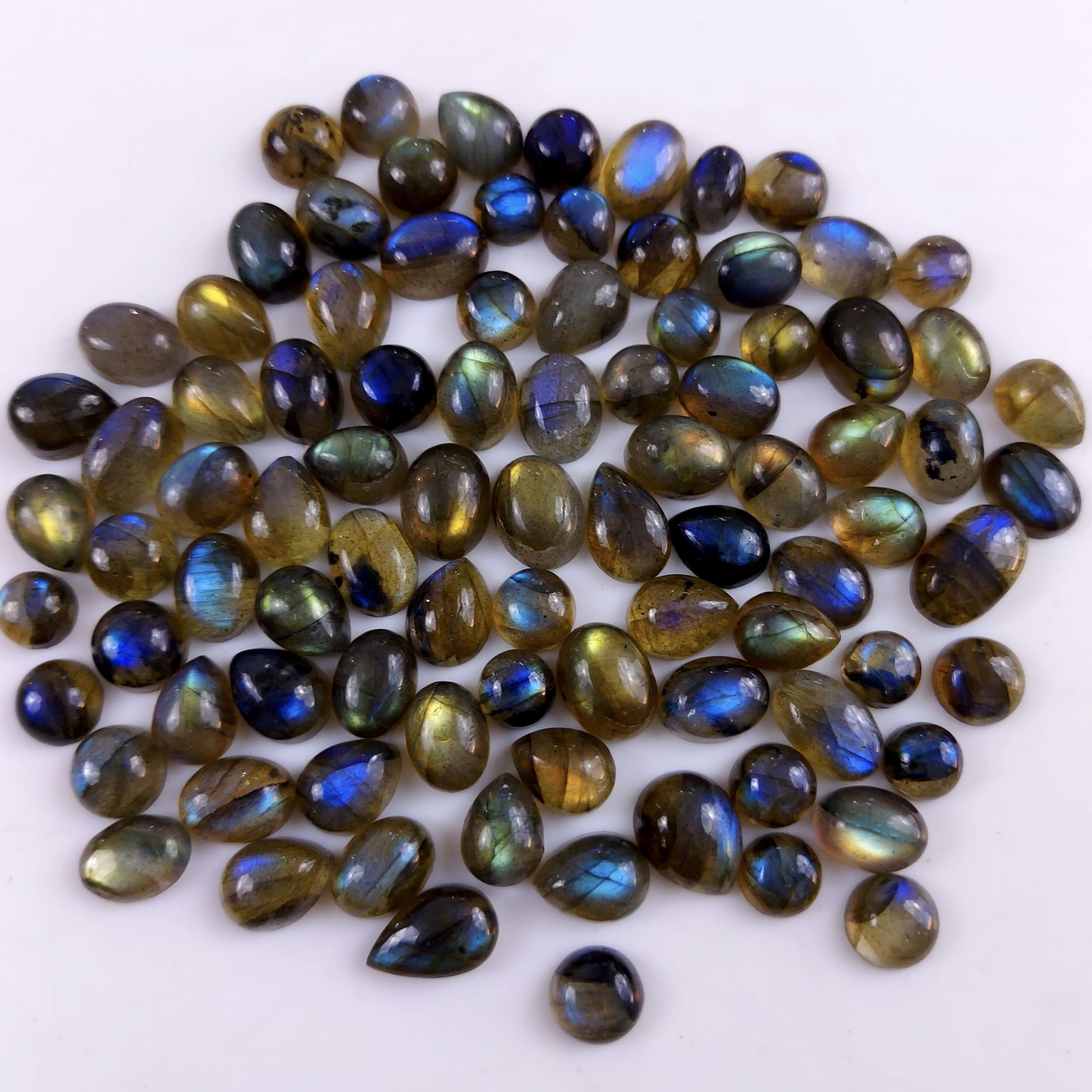 90 Pcs142Cts Natural Multifire Labradorite Loose Cabochon Gemstone Lot for Jewelry Making  7x5 3x3mm#1069