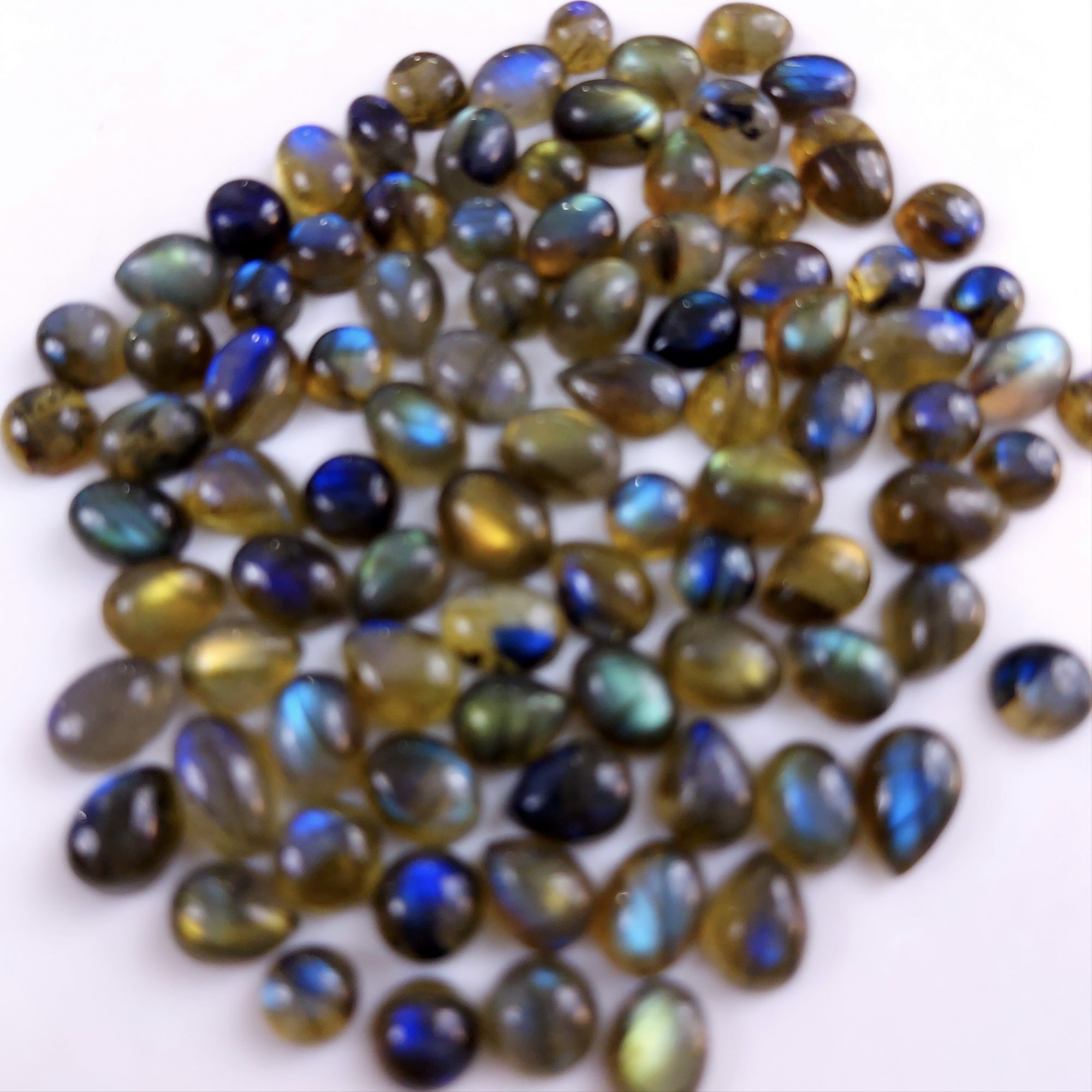 90 Pcs142Cts Natural Multifire Labradorite Loose Cabochon Gemstone Lot for Jewelry Making  7x5 3x3mm#1069
