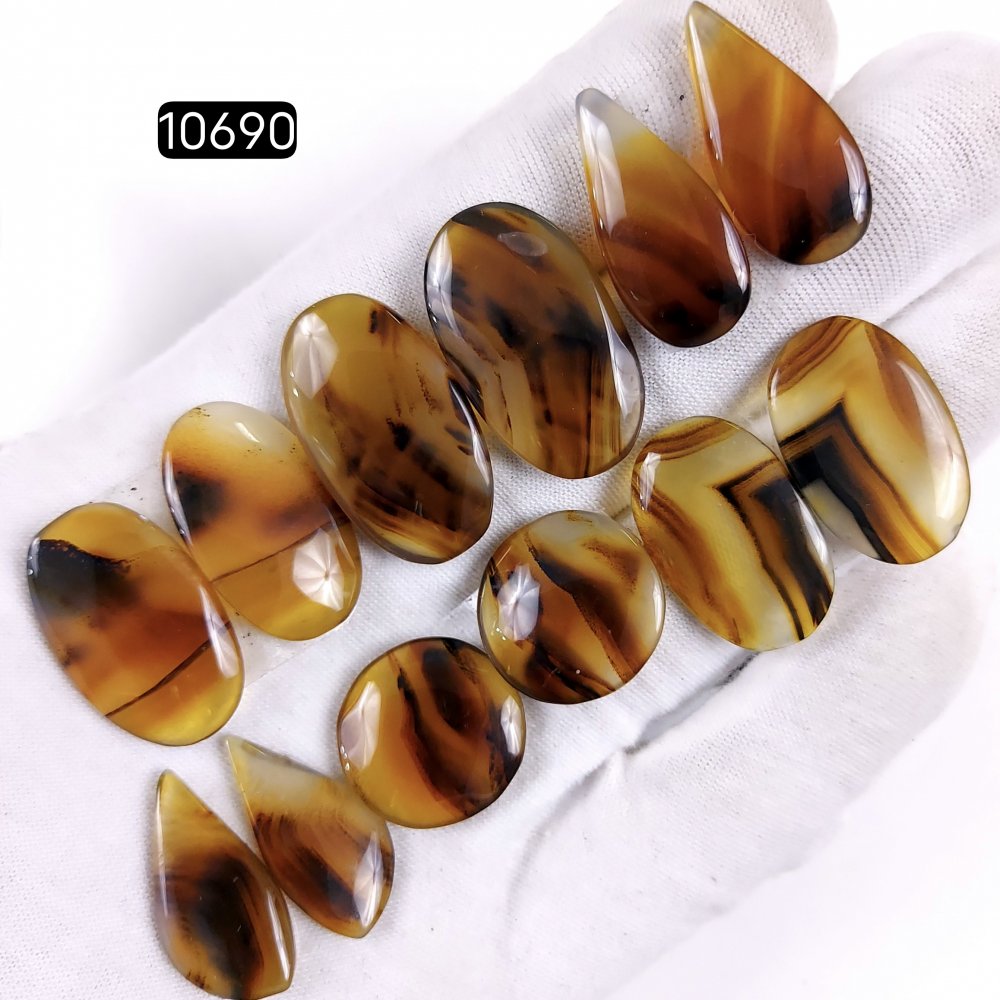 6Pair 155Cts Natural Brown Montana Agate Cabochon Loose Gemstone Crystal Pair Lot for Earrings 28x14 18x18mm #10690