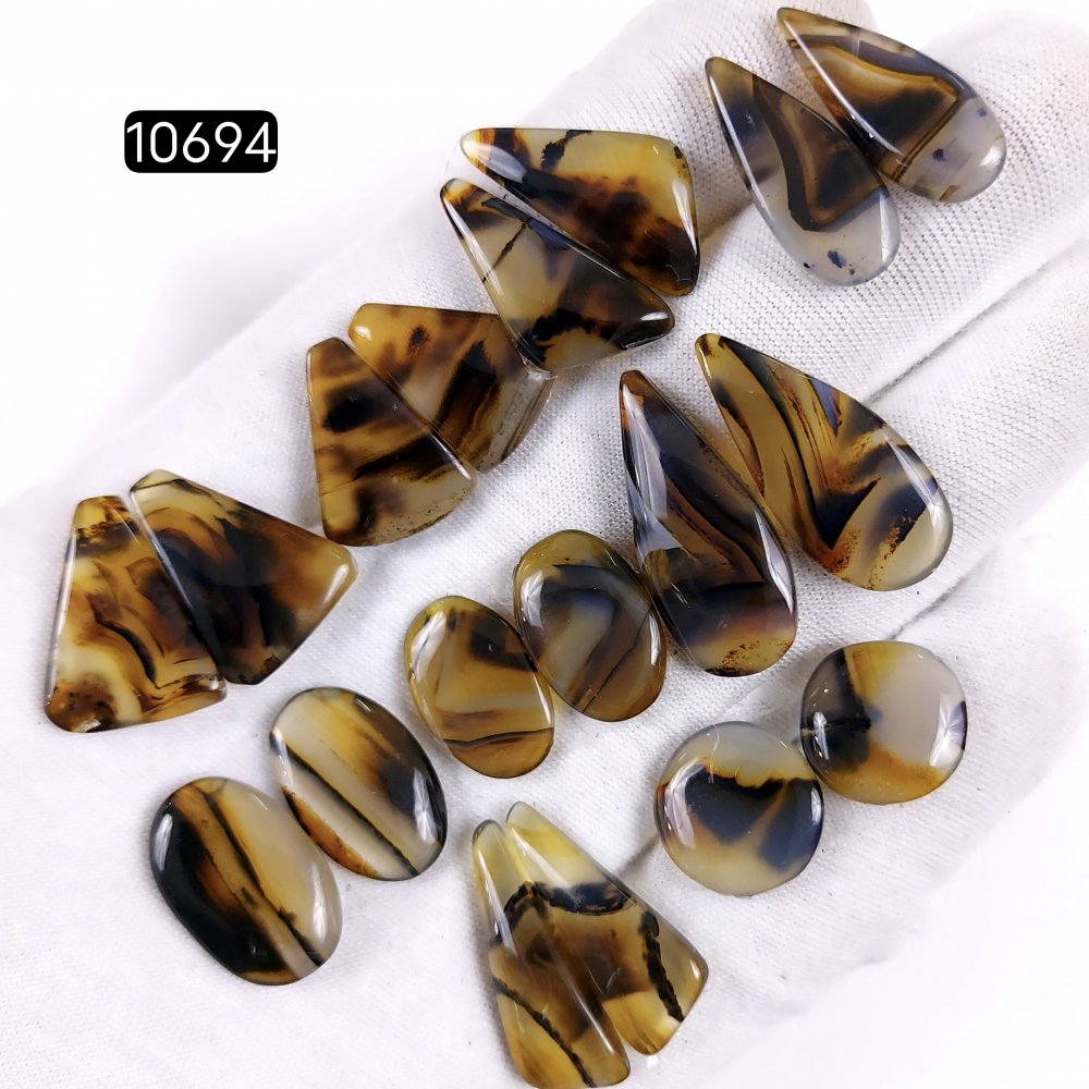 9Pair 134Cts Natural Brown Montana Agate Cabochon Loose Gemstone Crystal Pair Lot for Earrings 28x12 14x14mm #10694