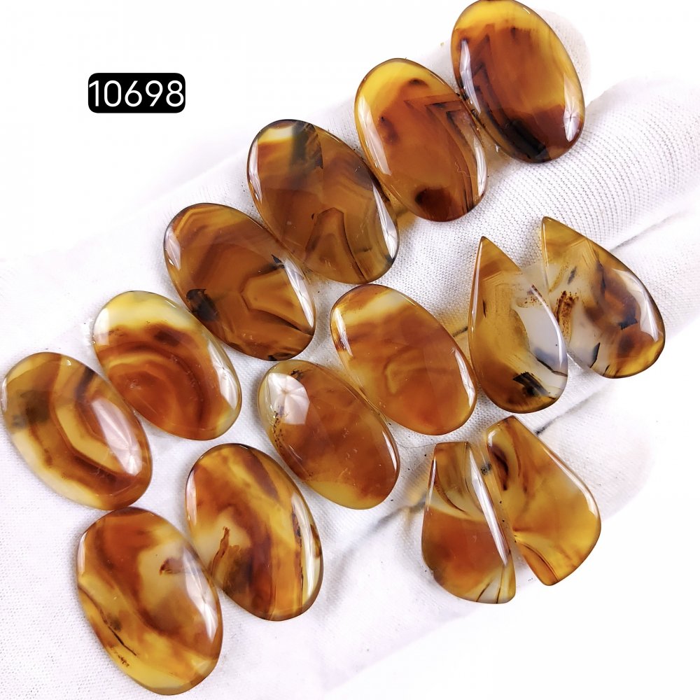 7Pair 217Cts Natural Brown Montana Agate Cabochon Loose Gemstone Crystal Pair Lot for Earrings 30x18 25x12mm #10698
