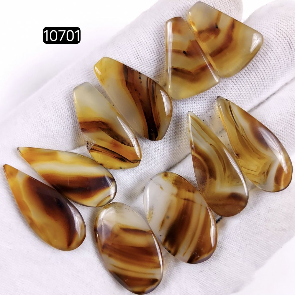 5Pair 119Cts Natural Brown Montana Agate Cabochon Loose Gemstone Crystal Pair Lot for Earrings 30x12 20x15mm #10701