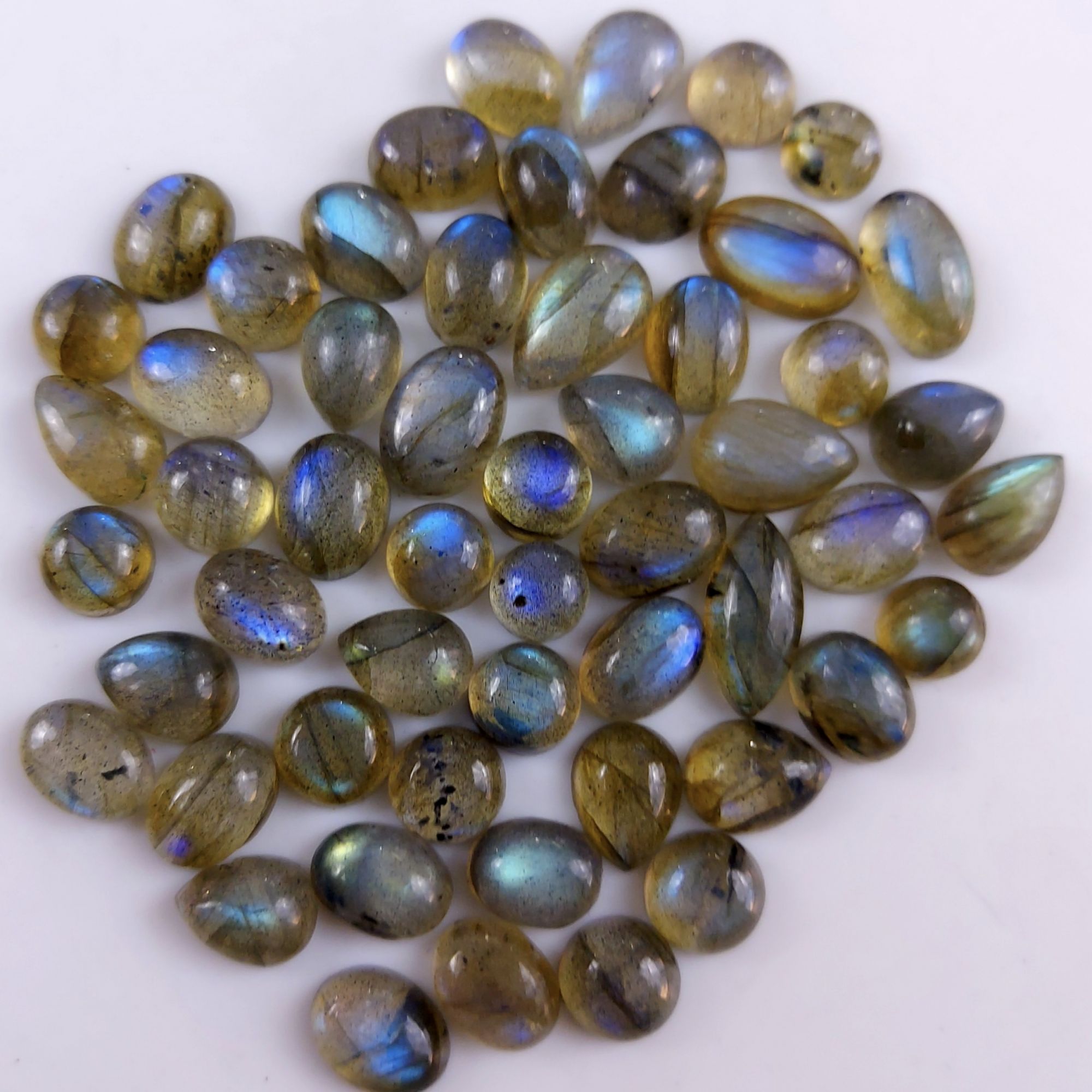 54 Pcs87Cts Natural Multifire Labradorite Loose Cabochon Gemstone Lot for Jewelry Making  8x3 5x5mm#1071