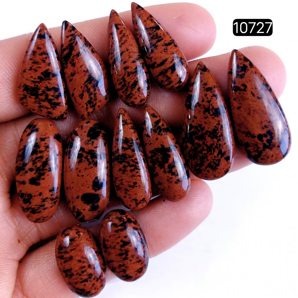 6Pair 153Cts Natural Mahogany Obsidian Cabochon Loose Gemstone Crystal Pair Lot for Earrings 30x12 20x12mm #10727