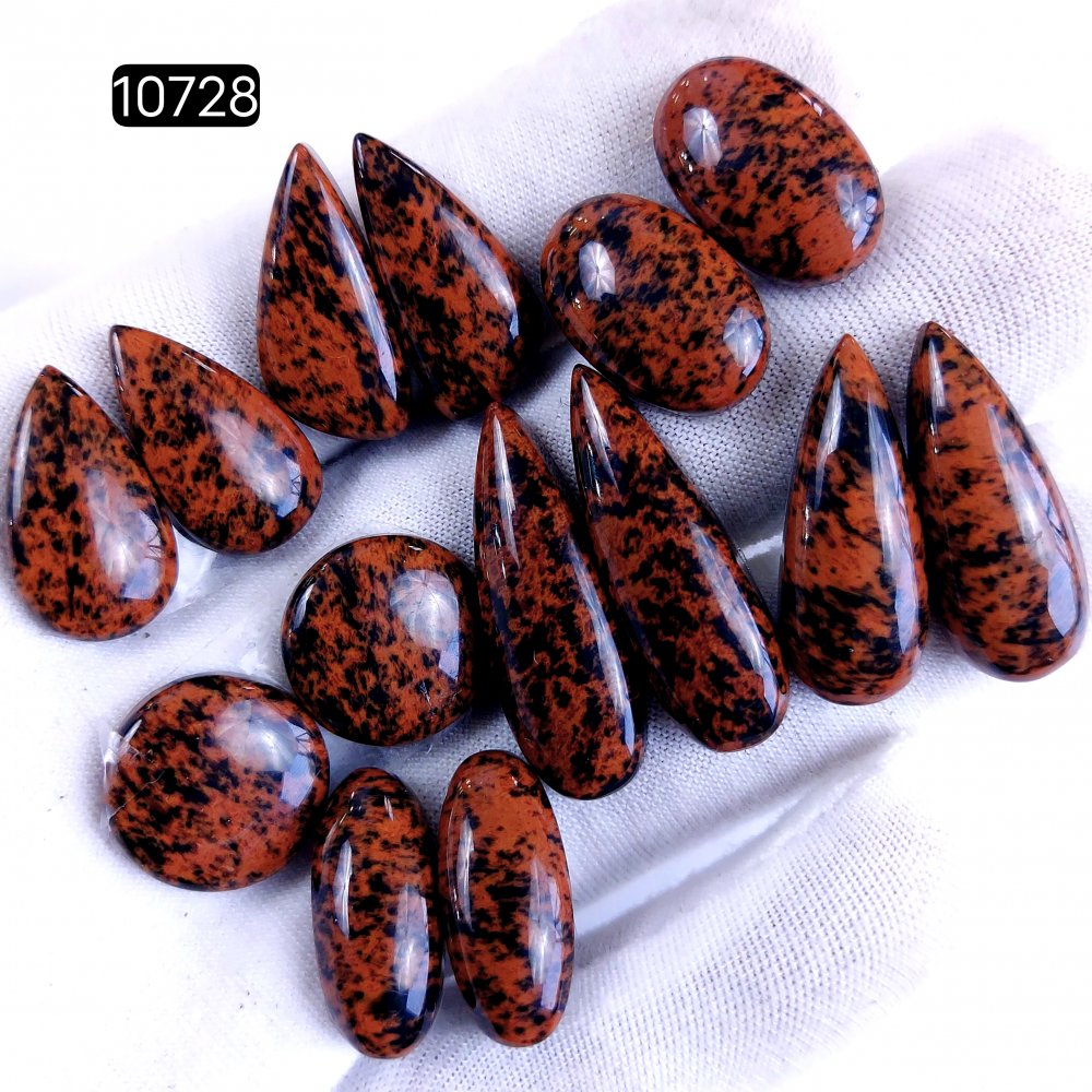 7Pair 137Cts Natural Mahogany Obsidian Cabochon Loose Gemstone Crystal Pair Lot for Earrings 30x10 16x16mm #10728