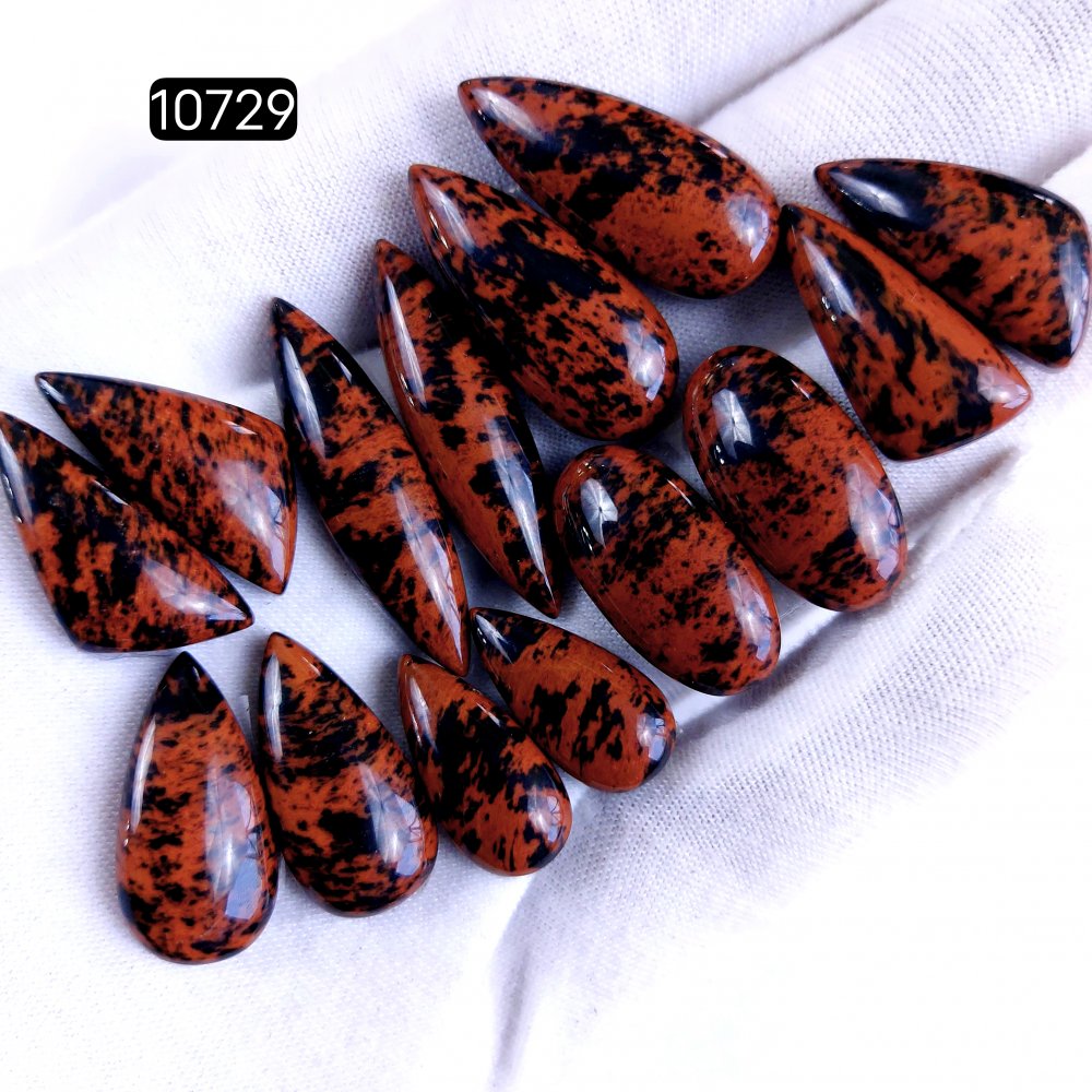7Pair 156Cts Natural Mahogany Obsidian Cabochon Loose Gemstone Crystal Pair Lot for Earrings 34x10 20x10mm #10729