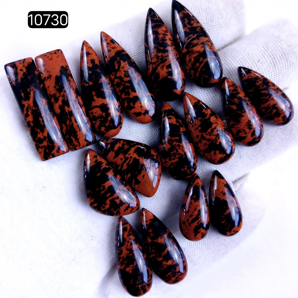 8Pair 153Cts Natural Mahogany Obsidian Cabochon Loose Gemstone Crystal Pair Lot for Earrings 28x9 20x9mm #10730
