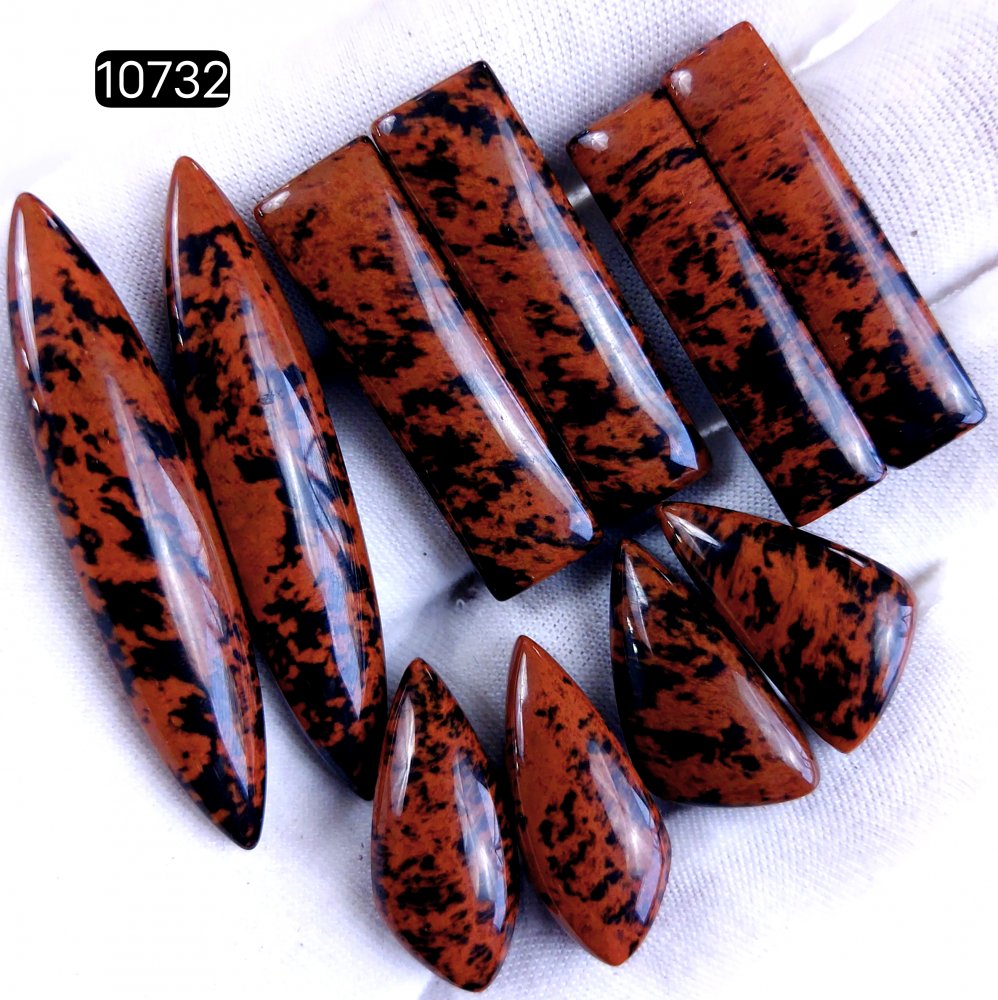 5Pair 150Cts Natural Mahogany Obsidian Cabochon Loose Gemstone Crystal Pair Lot for Earrings 50x10 20x12mm #10732