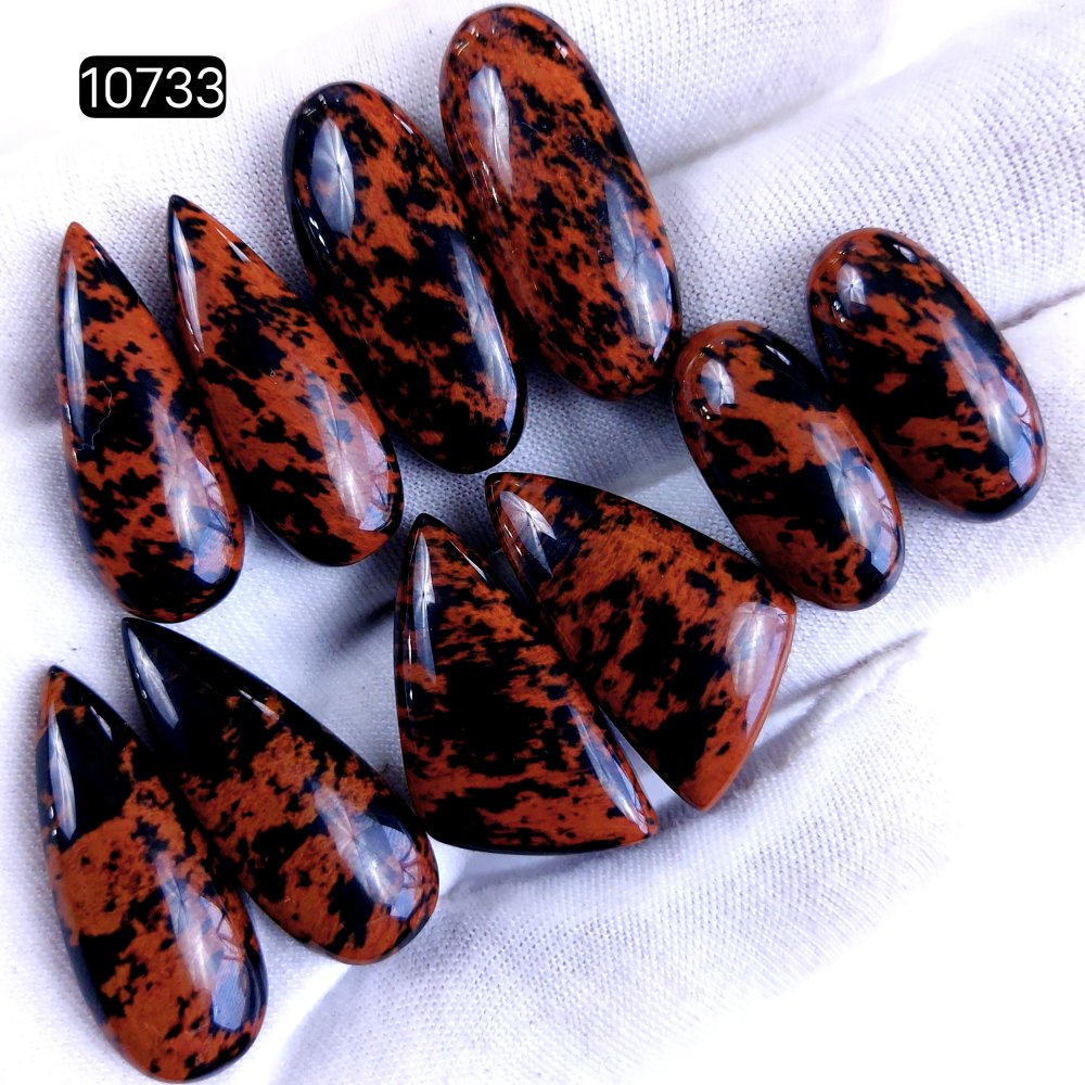 5Pair 145Cts Natural Mahogany Obsidian Cabochon Loose Gemstone Crystal Pair Lot for Earrings 30x12 22x11mm #10733