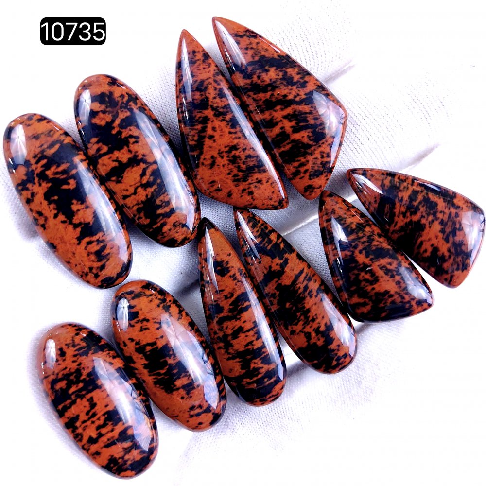 5Pair 202Cts Natural Mahogany Obsidian Cabochon Loose Gemstone Crystal Pair Lot for Earrings 34x14 27x15mm #10735