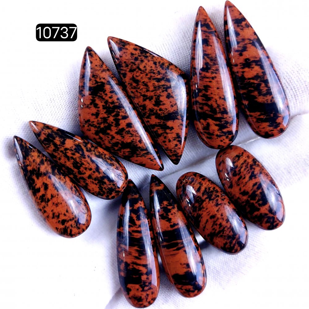 5Pair 164Cts Natural Mahogany Obsidian Cabochon Loose Gemstone Crystal Pair Lot for Earrings 35x12 25x12mm #10737