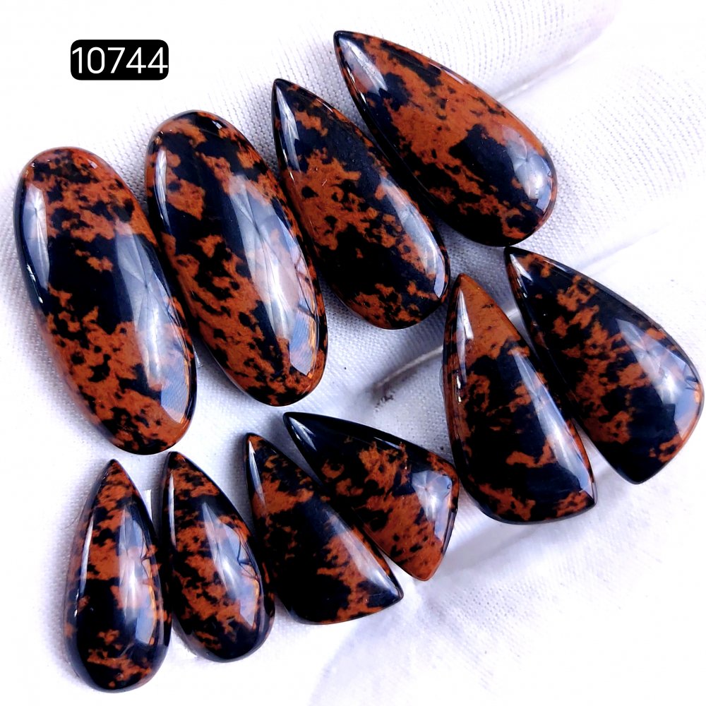 5Pair 147Cts Natural Mahogany Obsidian Cabochon Loose Gemstone Crystal Pair Lot for Earrings 32x15 22x10mm #10744